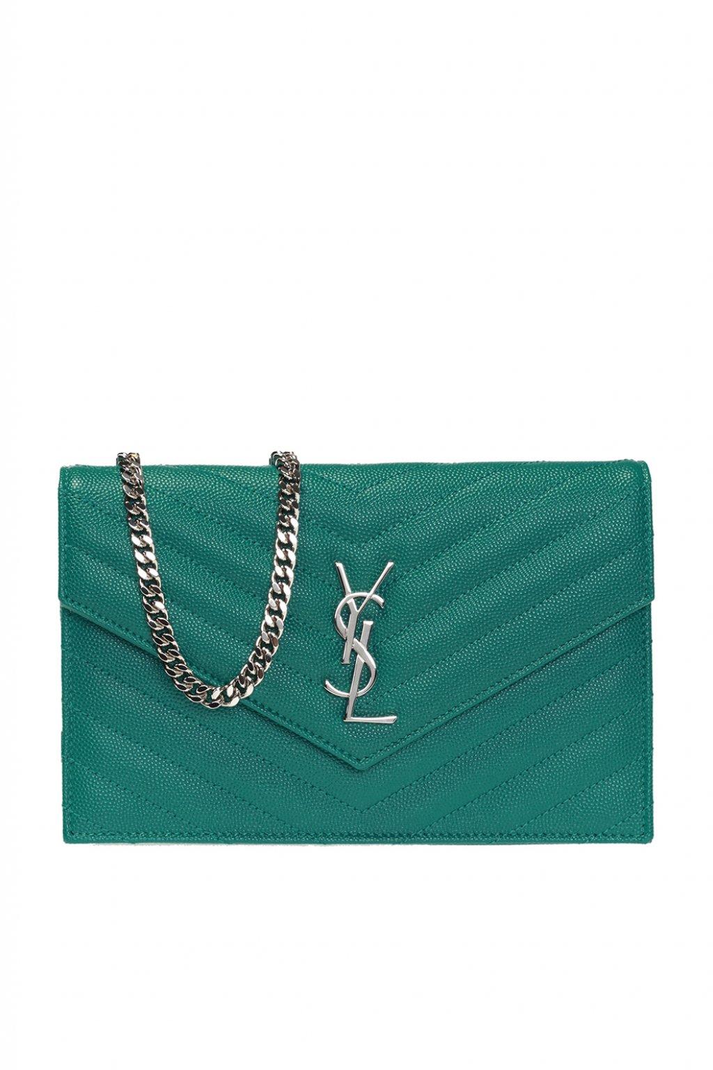 Saint Laurent Leather Monogramme Envelope Chain Wallet Malachite in