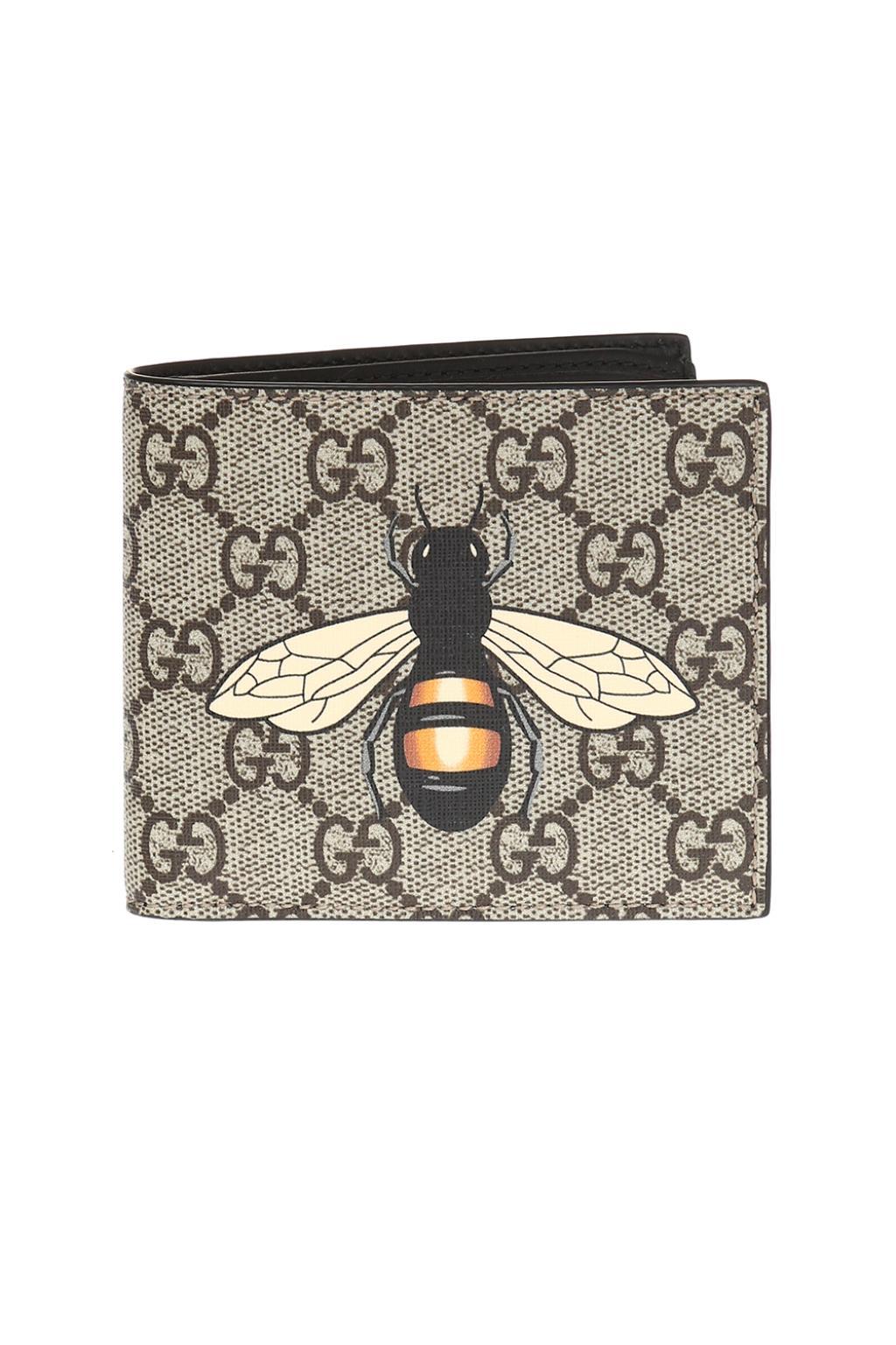 Gucci Canvas Wallet With Bee Motif in Brown for Men - Lyst