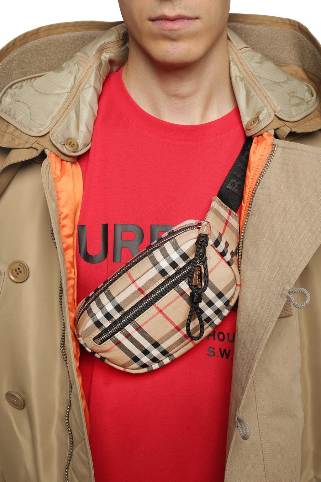 Burberry Leather Checked Belt Bag in Brown for Men Lyst