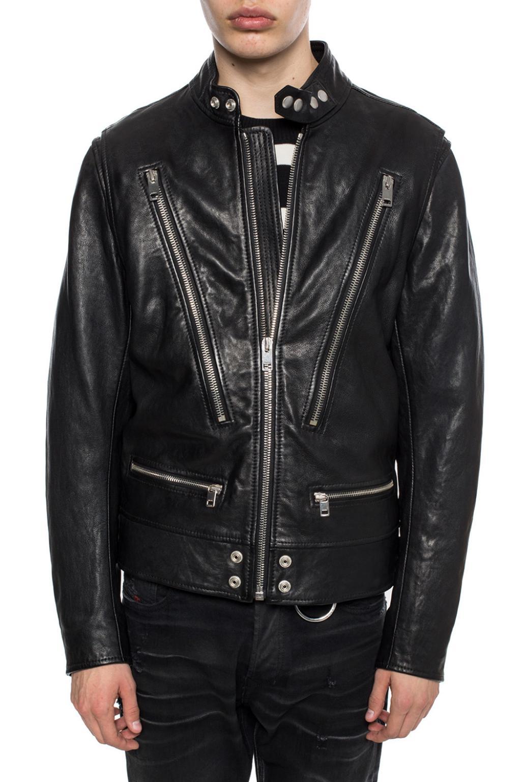 DIESEL Leather Jacket With Pockets in Black for Men - Lyst