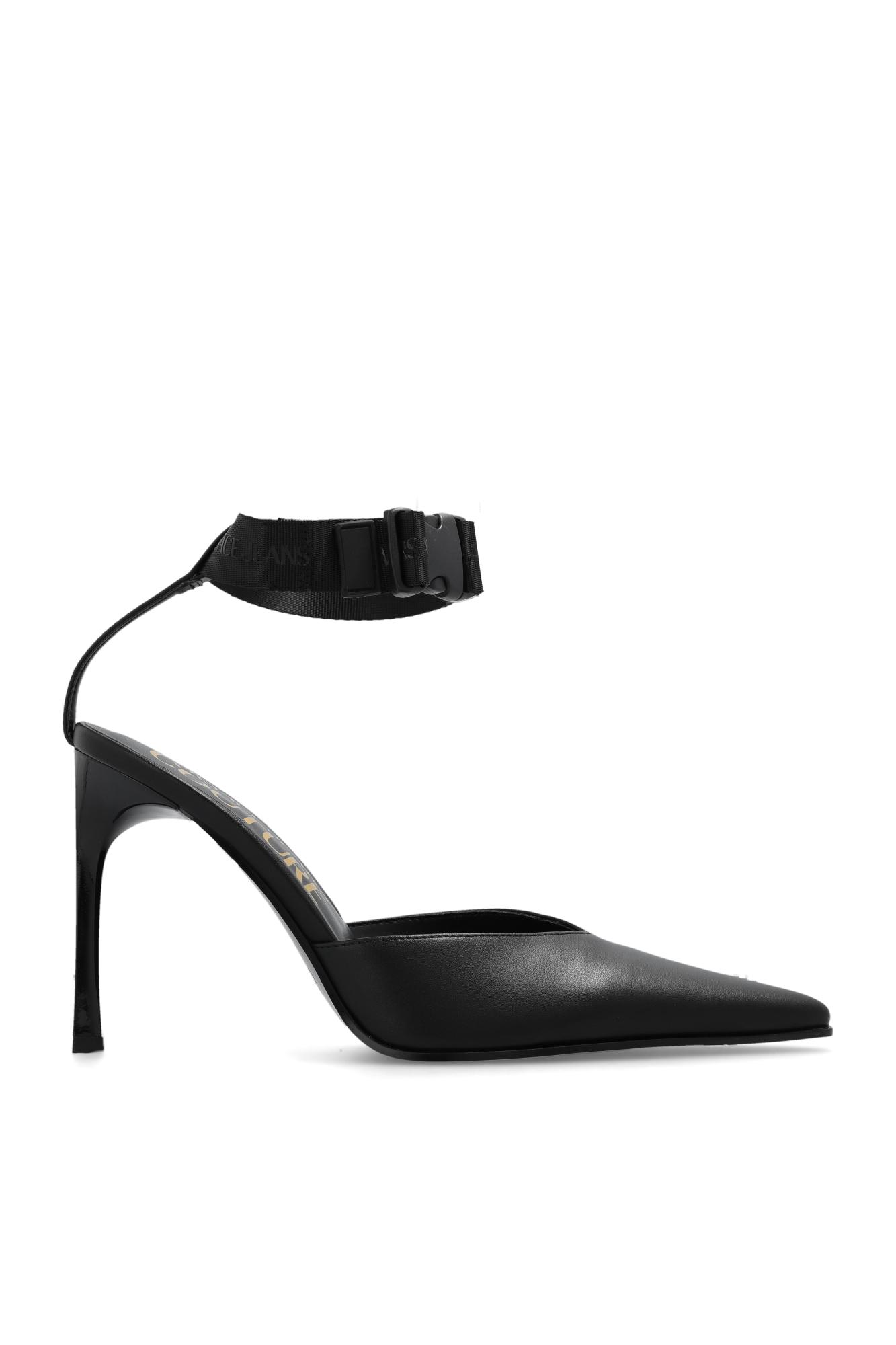 Black Spiked Pin-Point Heels by Versace on Sale