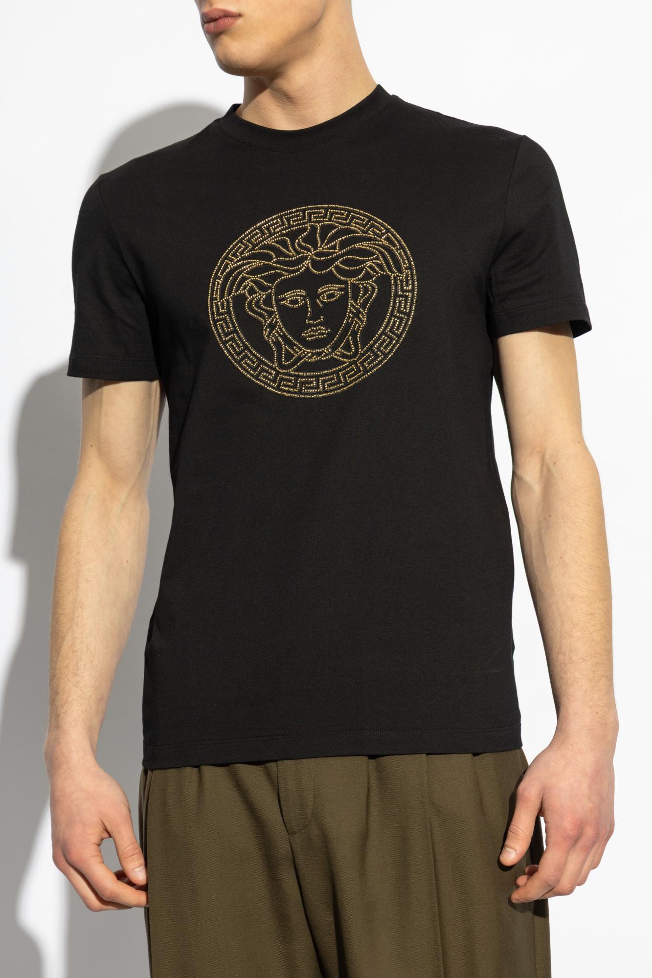 【関税&送料込】Versace Black Cotton T-Shirt Versace Men T-Shirt Color Black Material Cotton