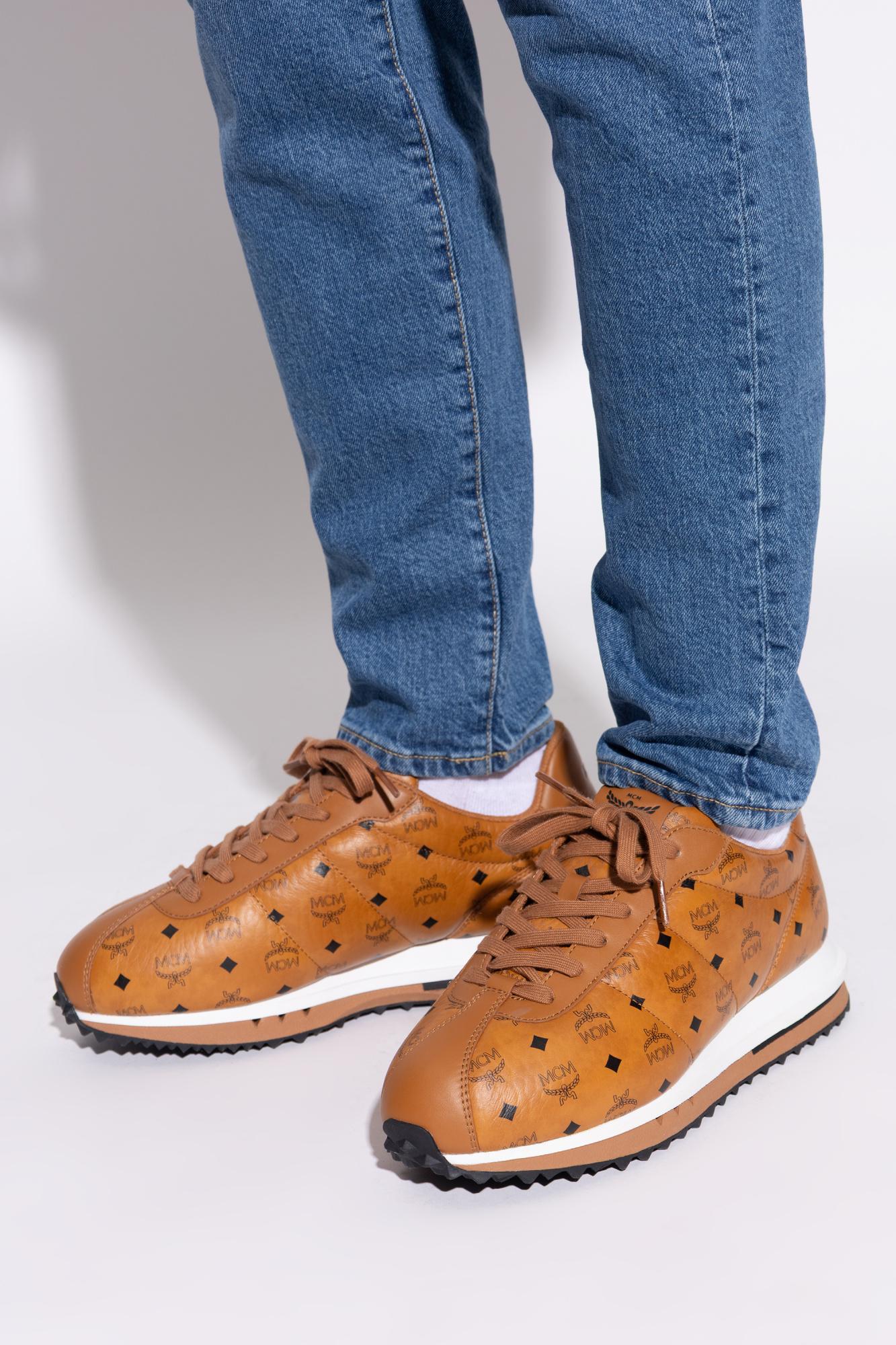 Baskets MCM Homme En Cuir Imprimé Visetos Noir - Taille 11 US / 44 EU, Occasion