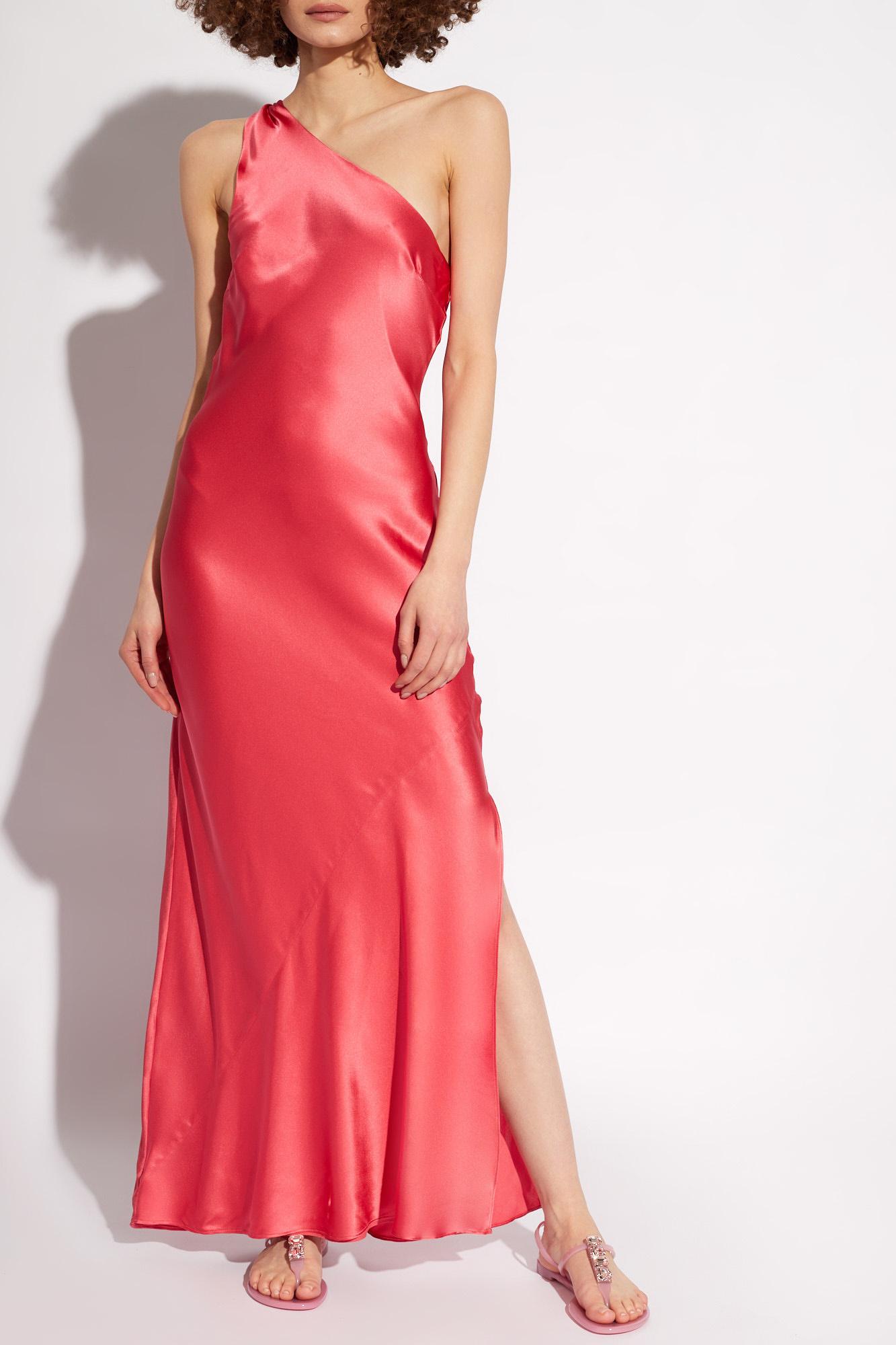 One-shoulder appliquéd silk-satin maxi dress