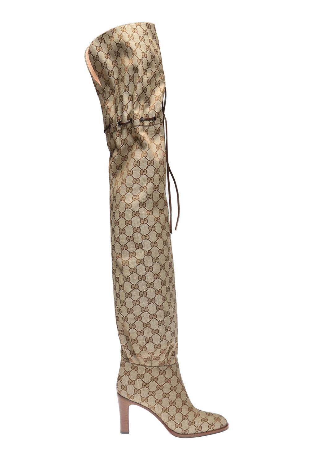 Gucci Women's GG Canvas Thigh-High Boots 37 1/2 / Authentic