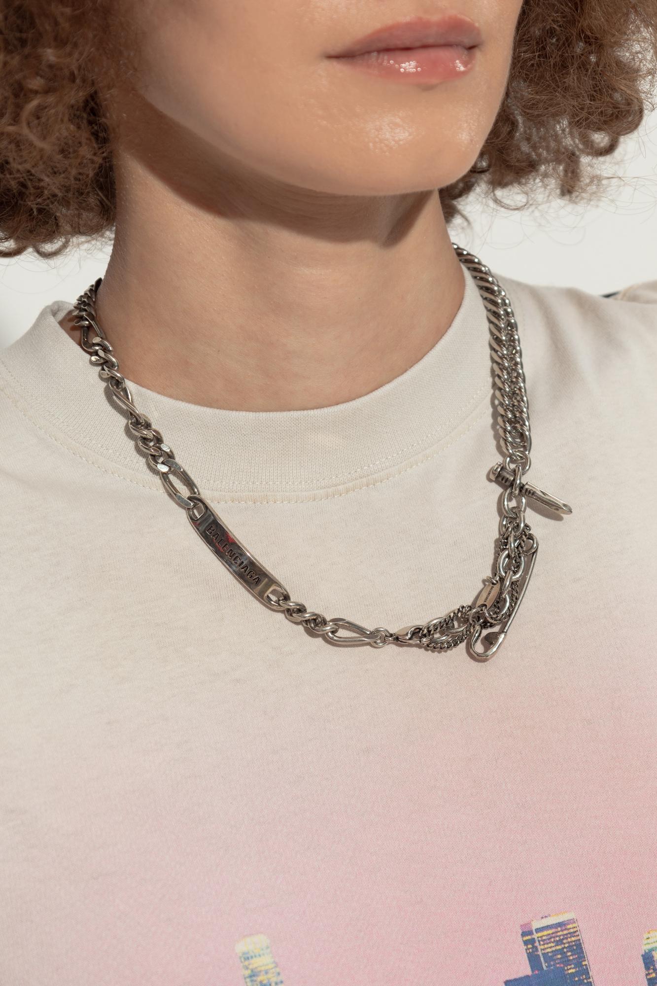 ネックレス・チョーカー BALENCIAGA VIP Silver Necklace Balenciaga Gunmetal Typo Metal Necklace Balenciaga