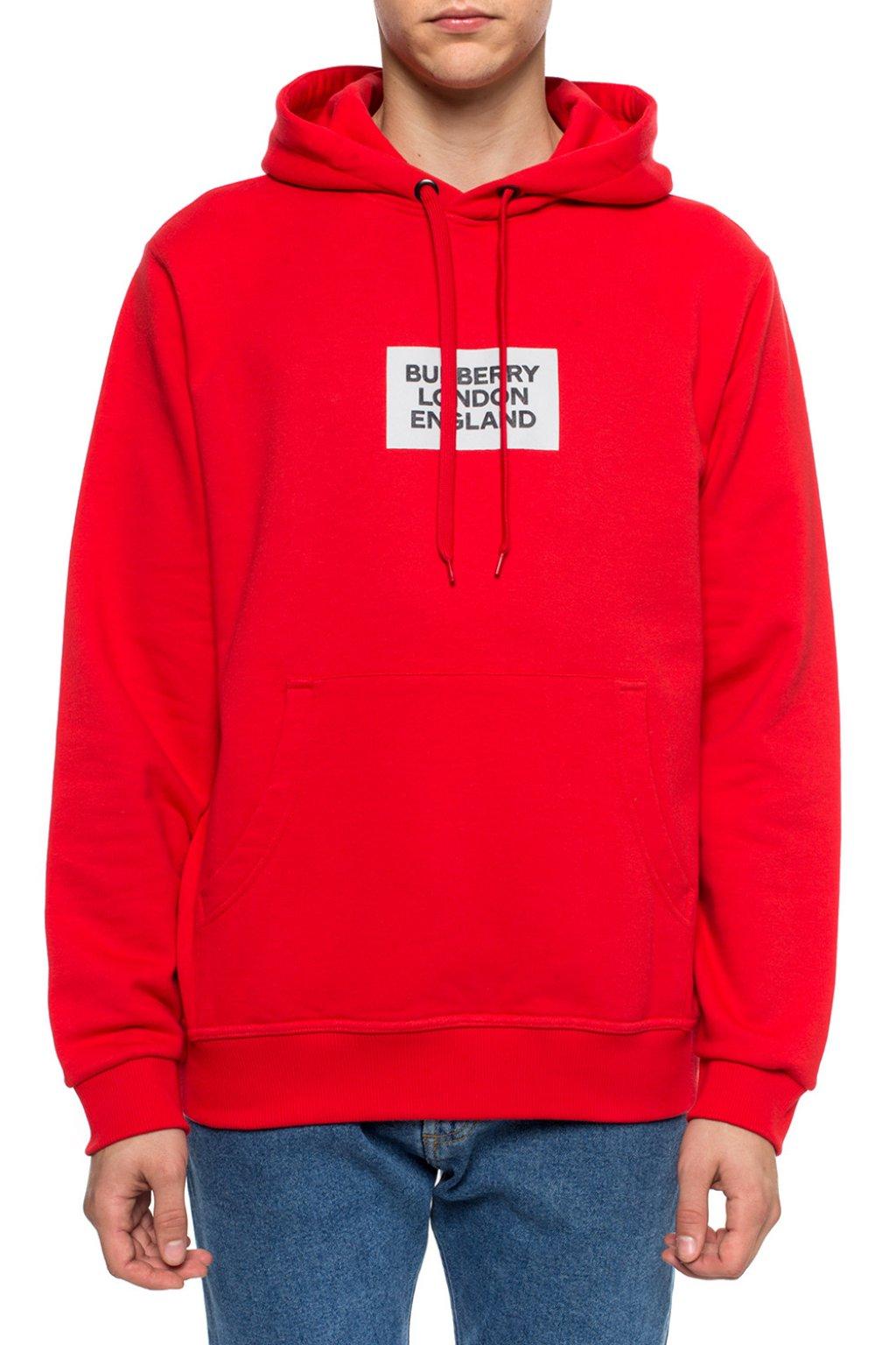 Burberry Logo Print Cotton Hoodie in Bright Red (Red) for Men - Lyst