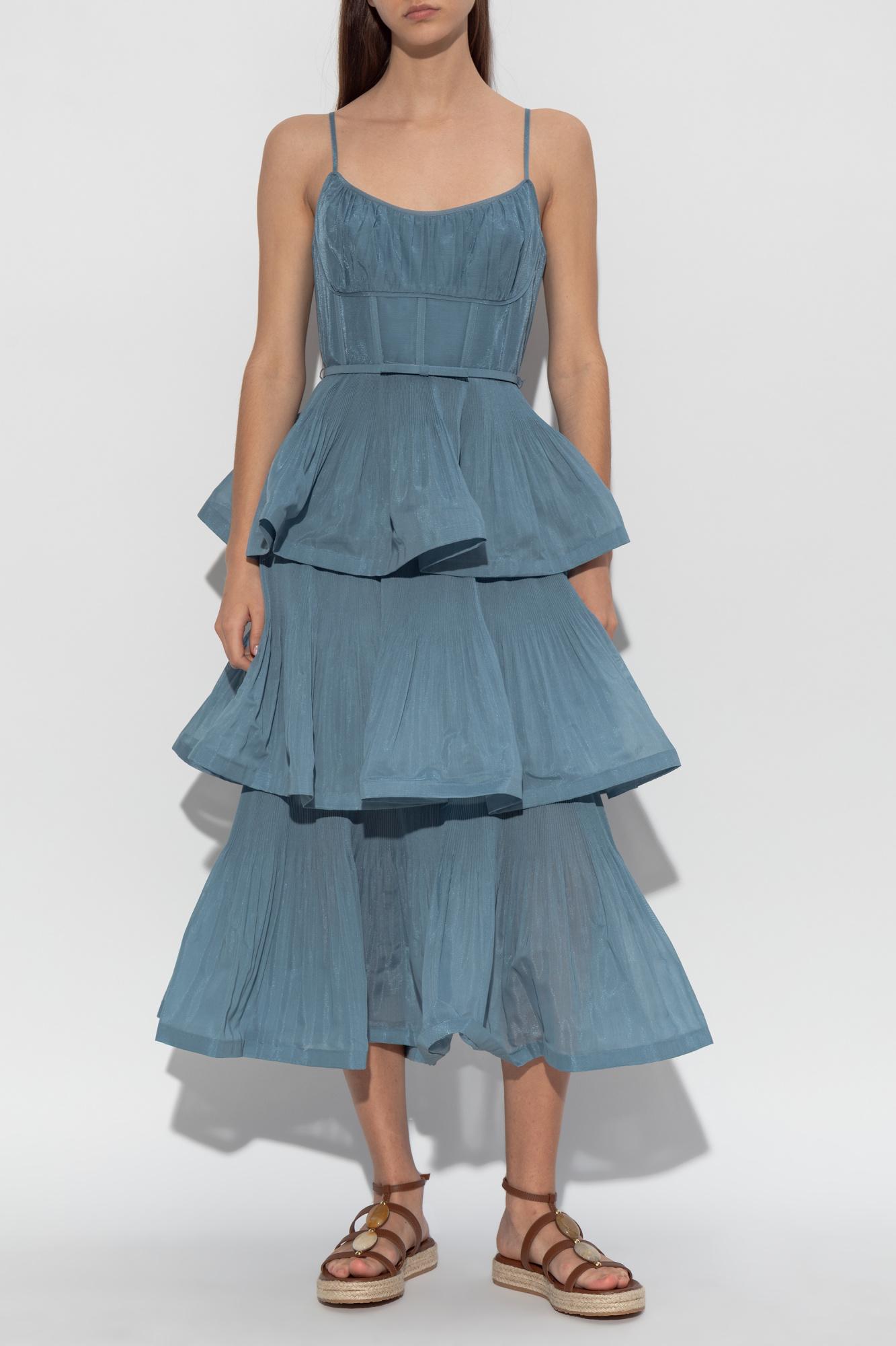 open lace back dress Zimmerman Pleated Mini Dress Lapis  blueandcream
