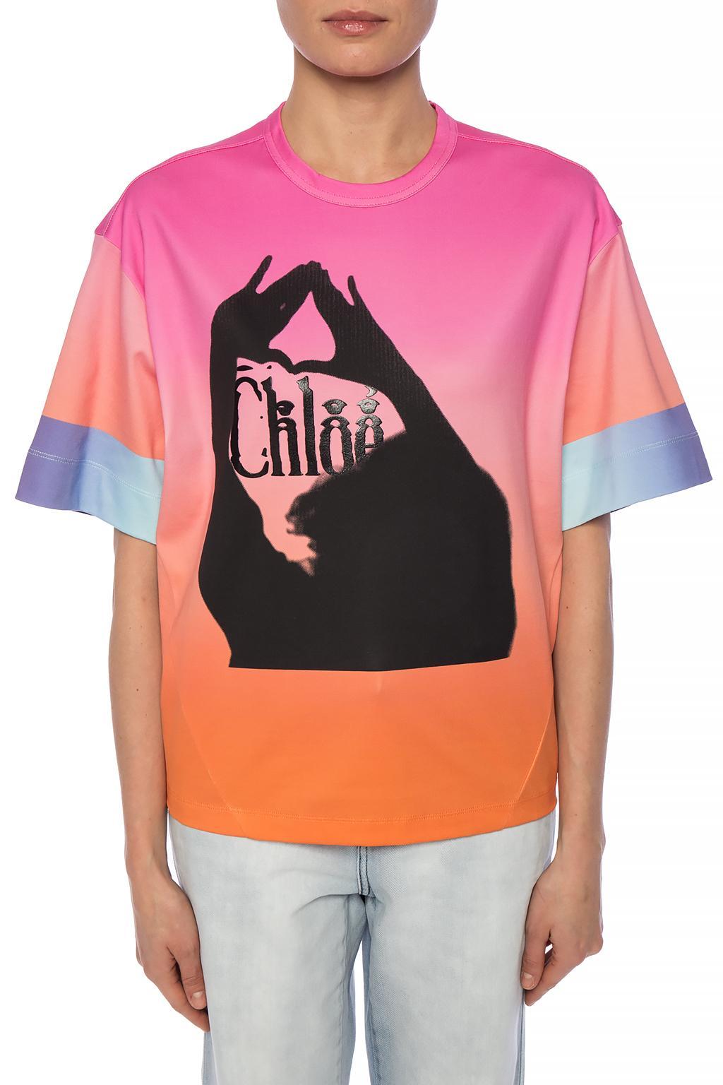 Chloé Ombre Logo Cotton T-shirt in Orange/Pink (Pink) | Lyst