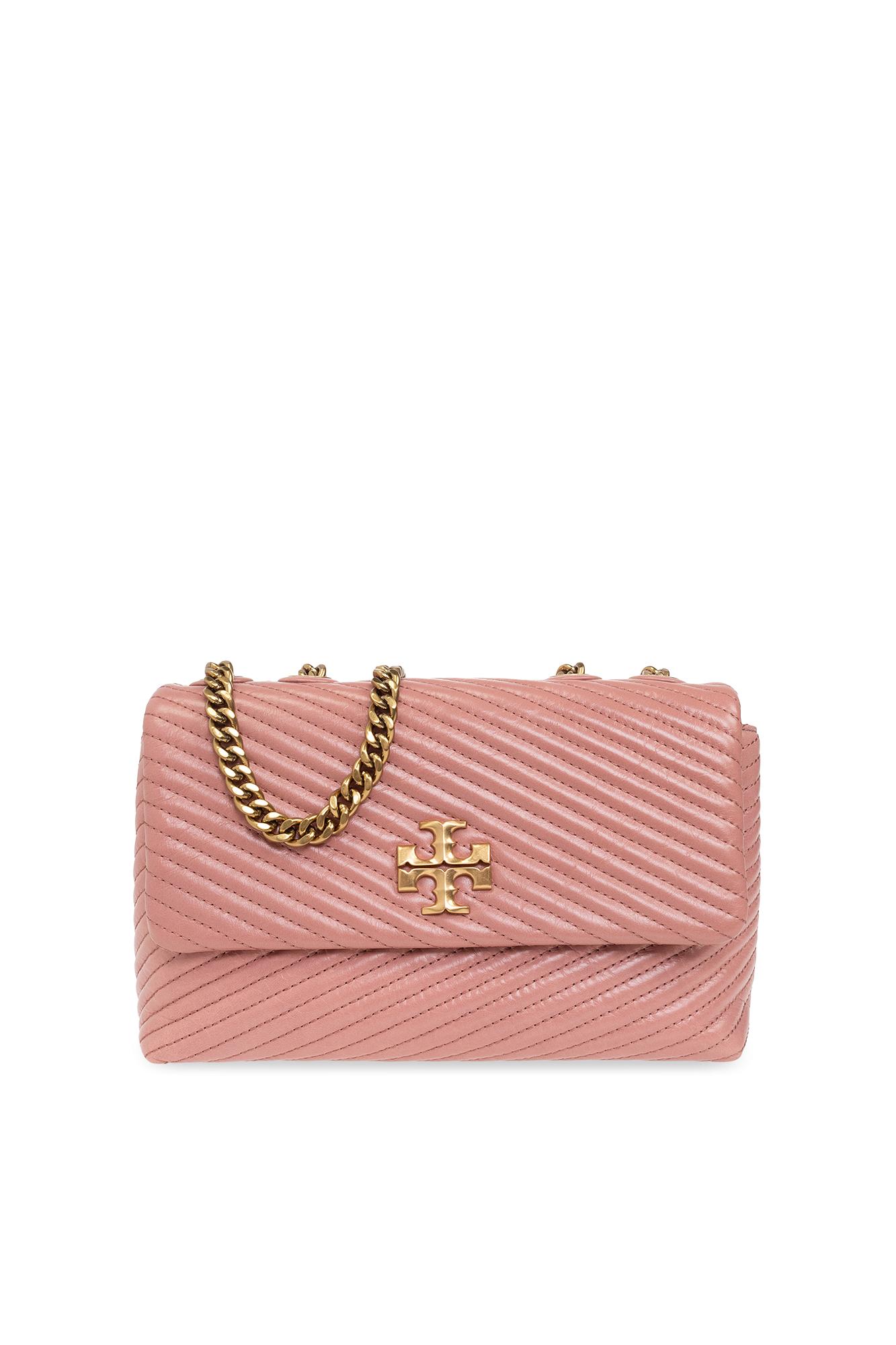 Tory Burch Purse Pink Gold Chain Quilted Leather Flap Shoulder Bag