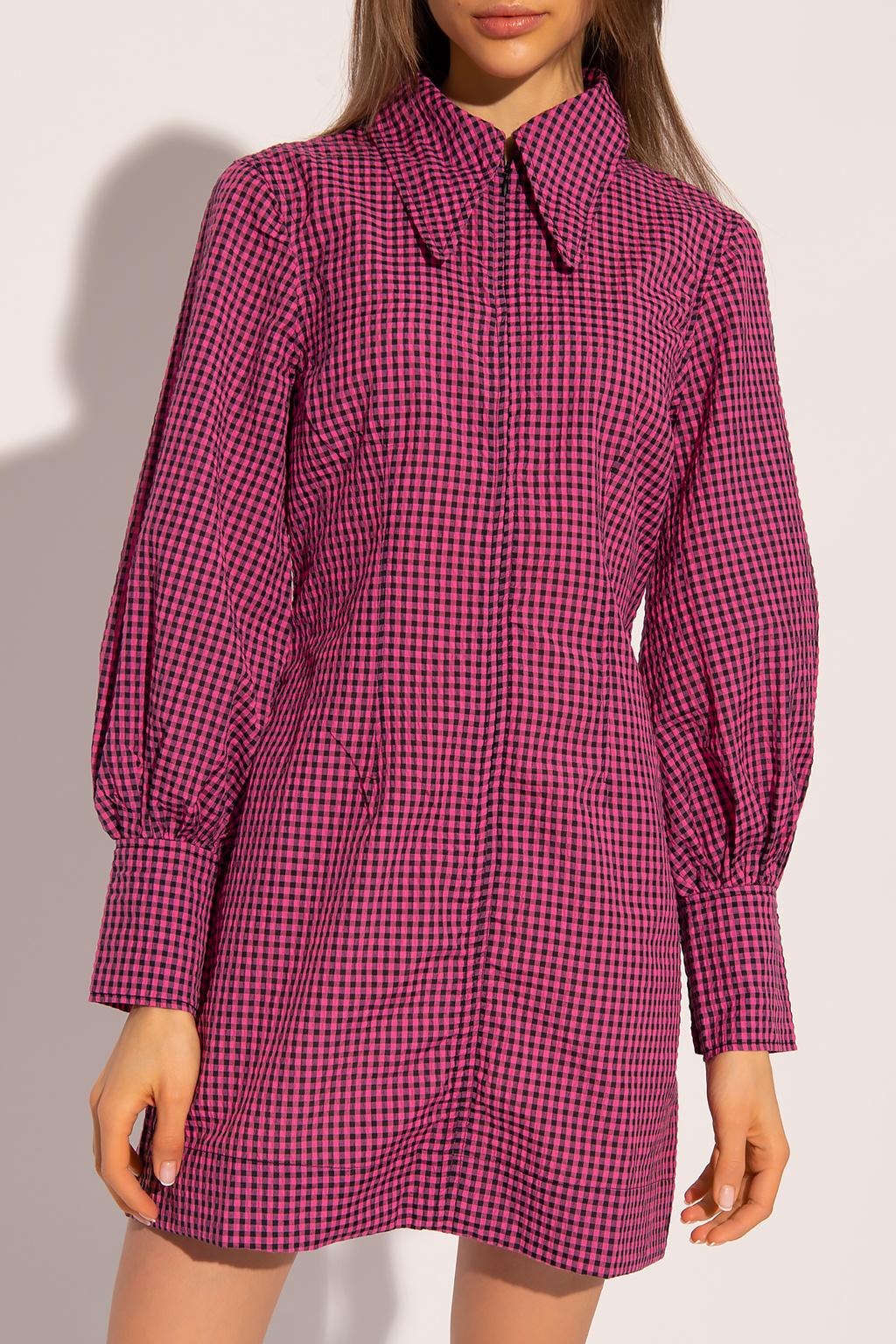 ganni pink check dress GANNI Women's Check Suiting Mini Dress