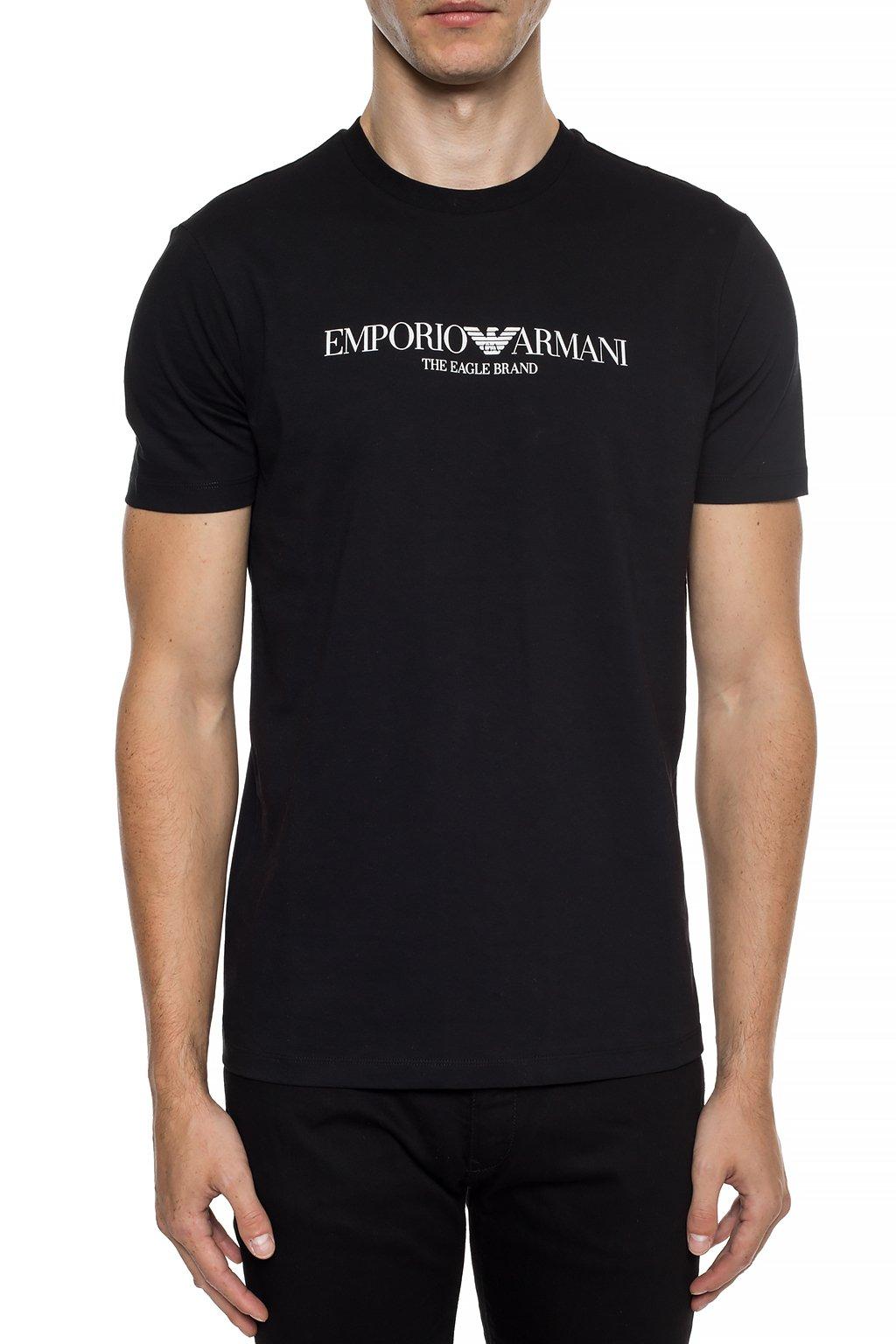 Emporio Armani Cotton Logo-printed T-shirt in Black for Men - Lyst