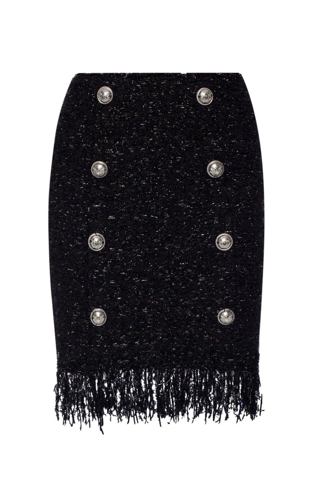 Balmain Fringed Tweed Skirt in Black - Lyst