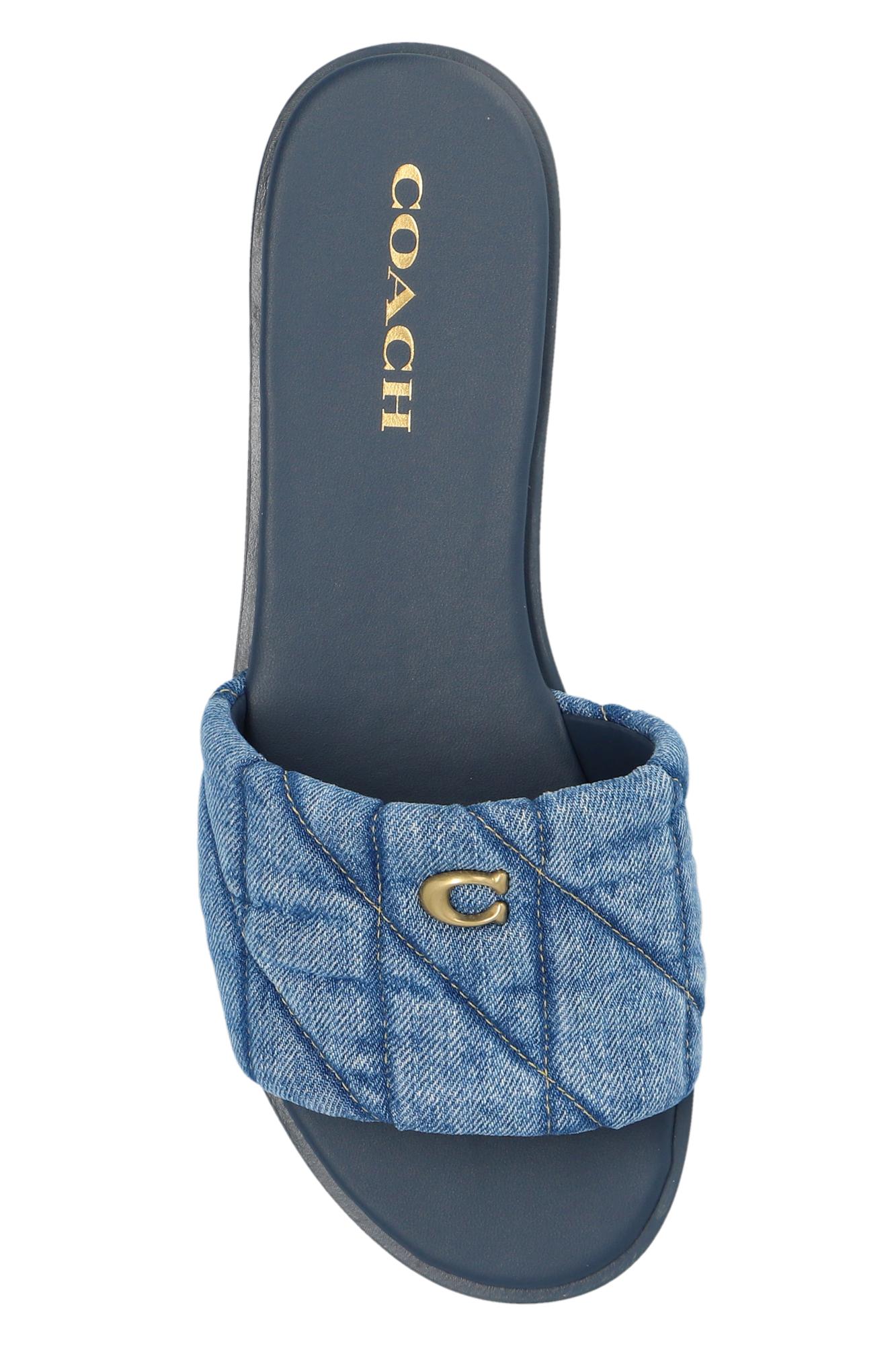 【COACH】Sculpted デニム フリップ フロップ サンダル COACH Denim Slippers in Black | Lyst