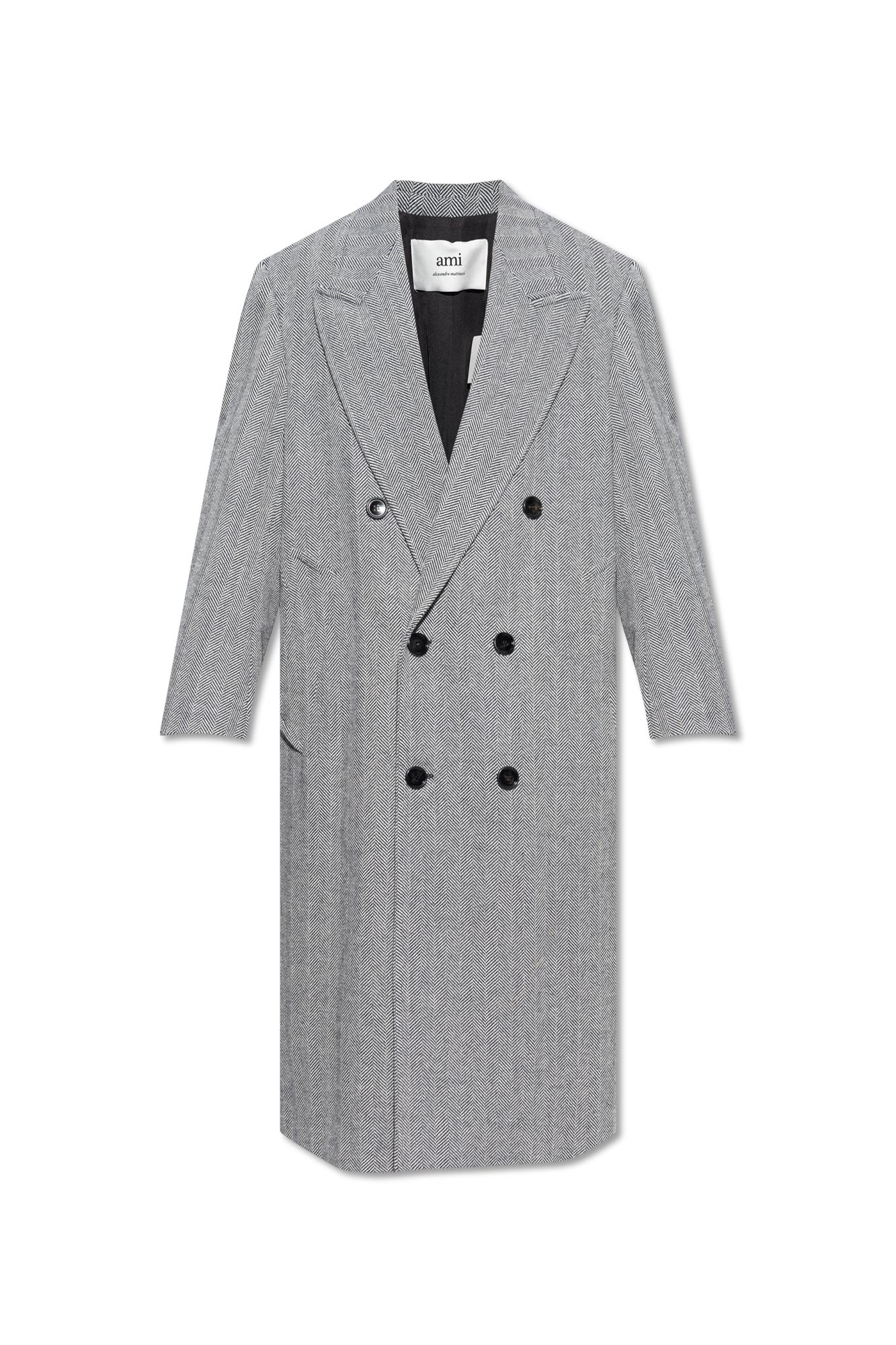 Ami Paris Herringbone Coat in Gray for Men Lyst