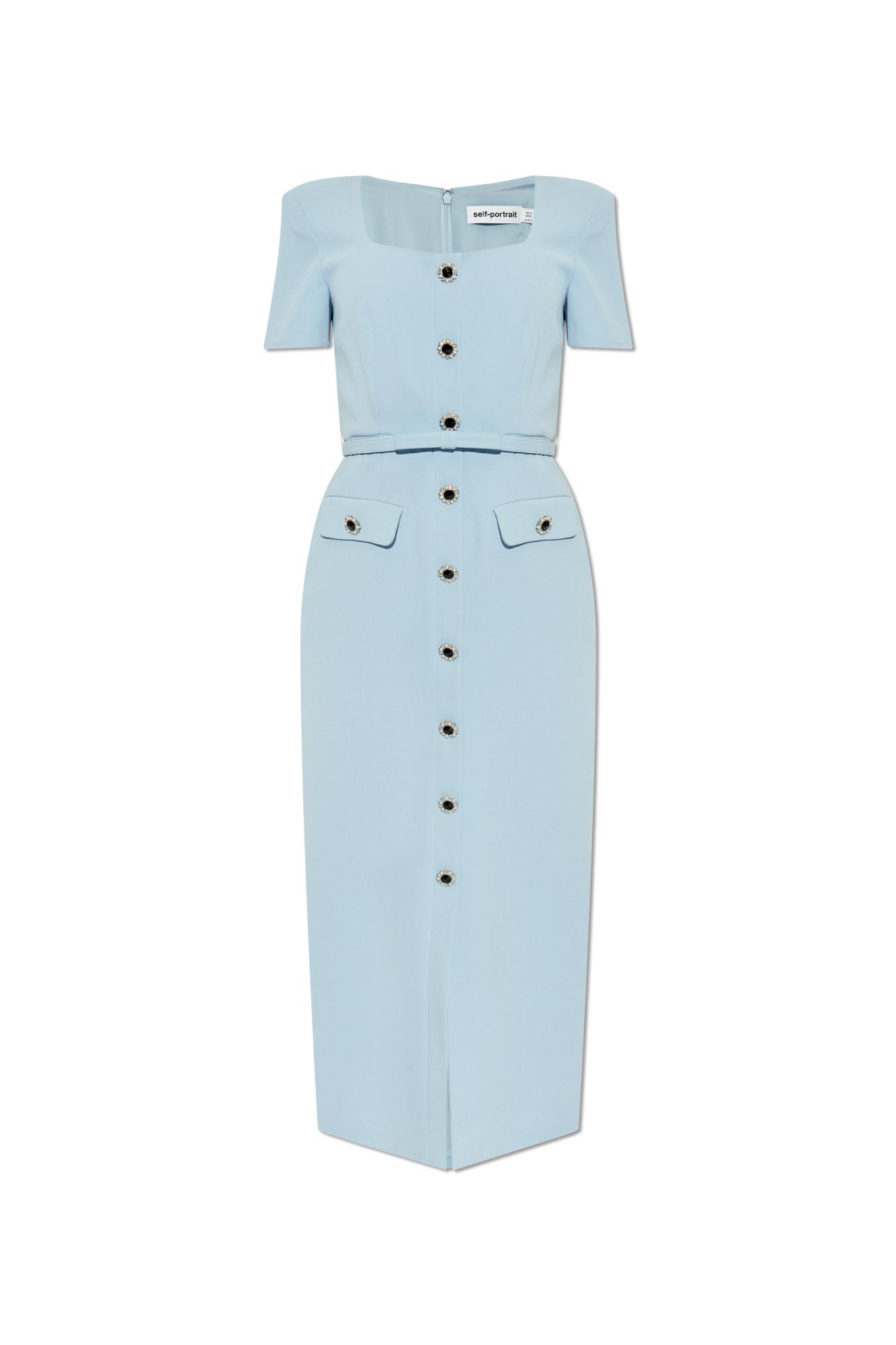 パーティードレス SELF PORTRAIT SS25808SBL LITGH BLUE Dresses Pale Blue Rhinestone Cape Maxi Dress – self-portrait-US