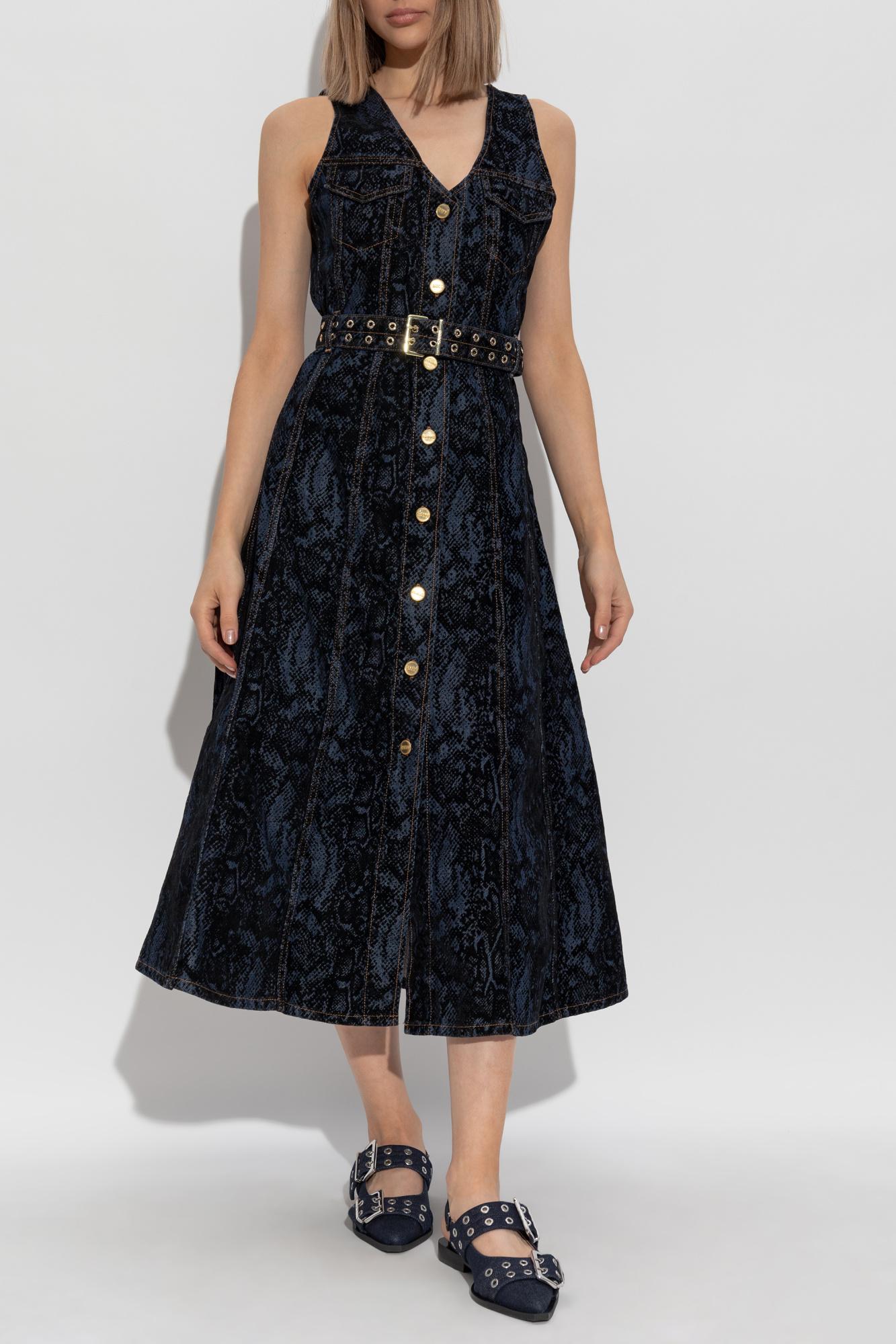Ganni Denim Dress With Velvet Trim in Blue | Lyst UK