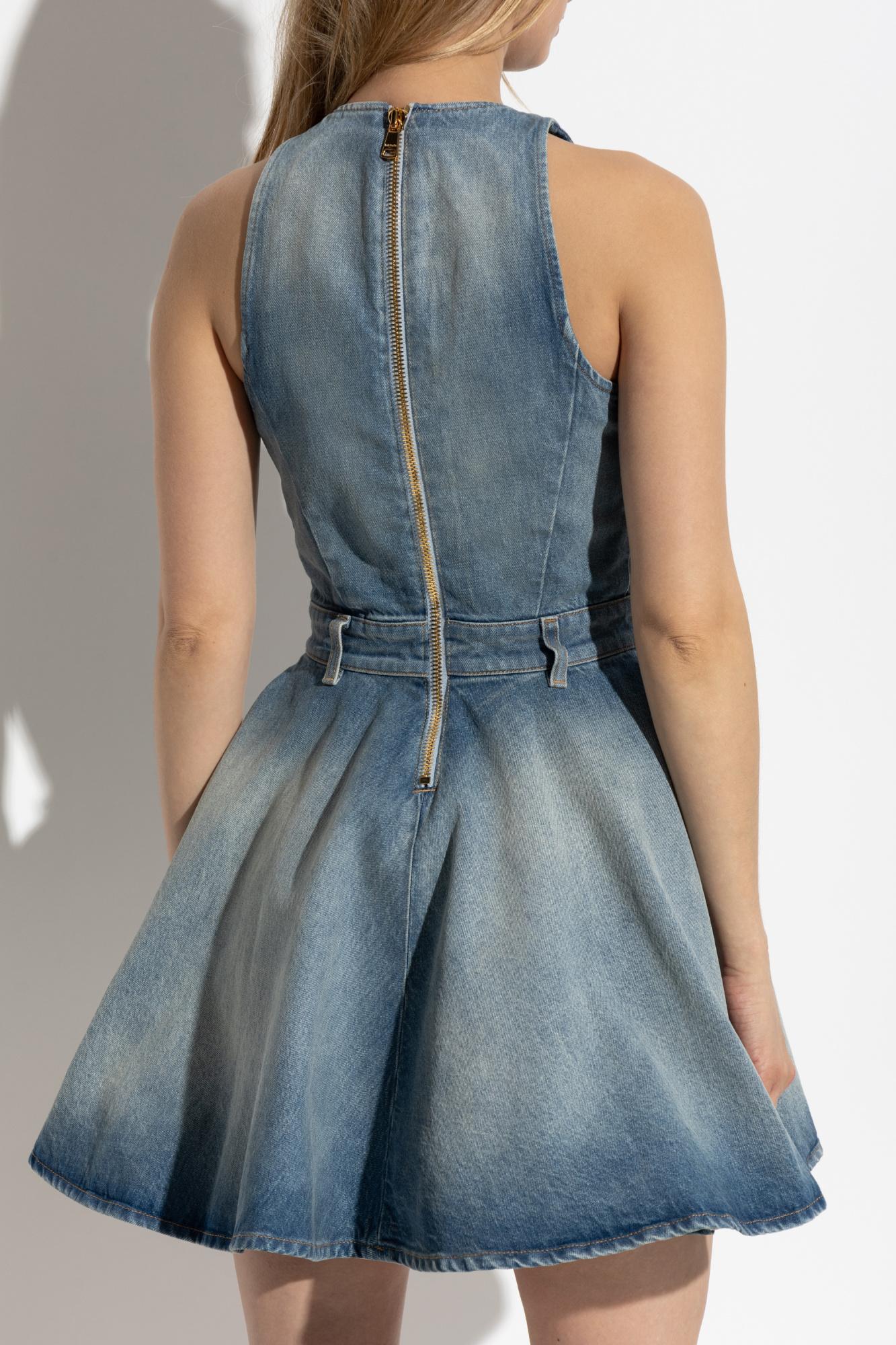 Balmain Sleeveless Denim Dress in Blue | Lyst Balmain Sleeveless Denim Dress in Blue | Lyst