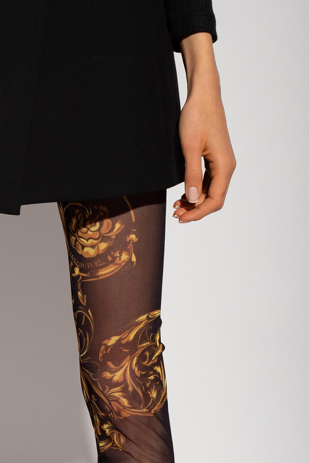 Buy Versace Baroque-print Semi-sheer Leggings - Black At 49% Off