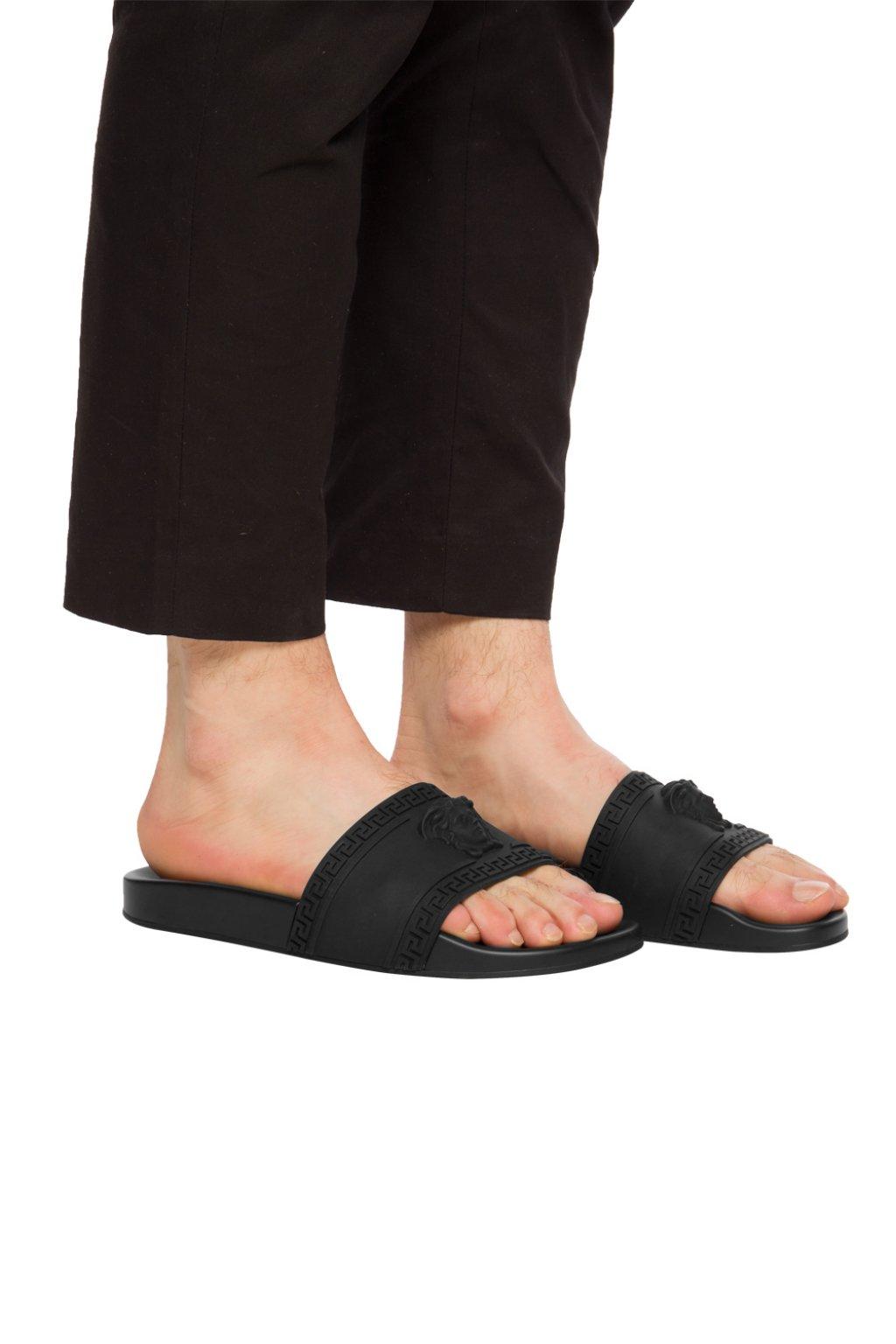 Versace Versace Medusa Head Print Sliders - BLACK GOLD - 10811644 | italist