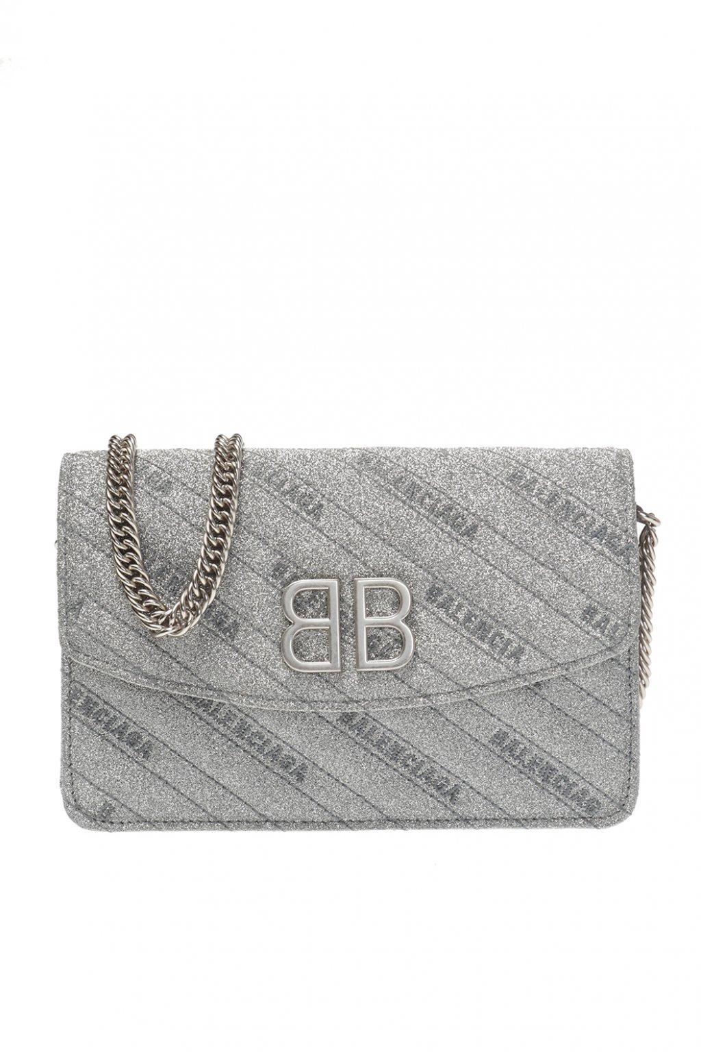 Balenciaga Bb Glittered Leather Shoulder Bag in Silver (Metallic) | Lyst