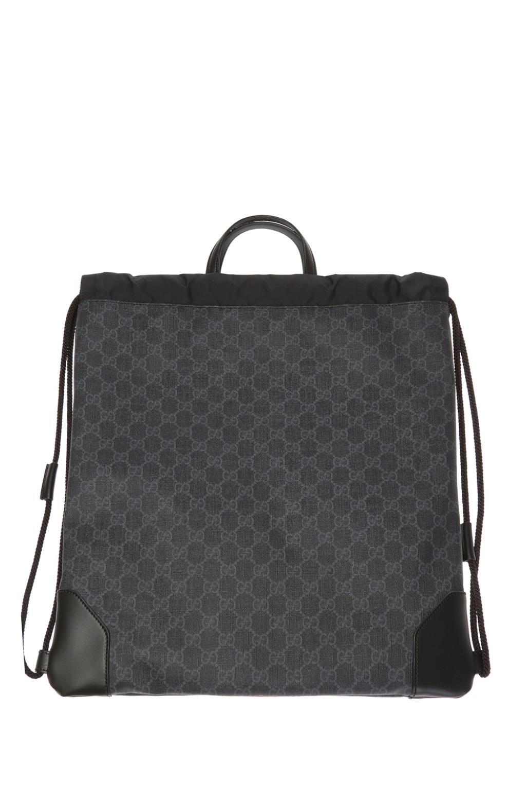 Gucci Leather Soft GG Supreme Drawstring Backpack in Black for Men - Lyst