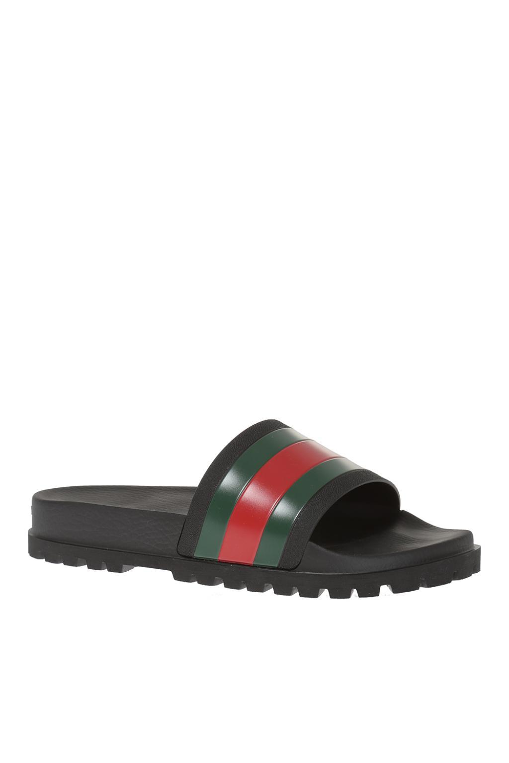 Men\u0027s Black Striped Web Rubber Slides