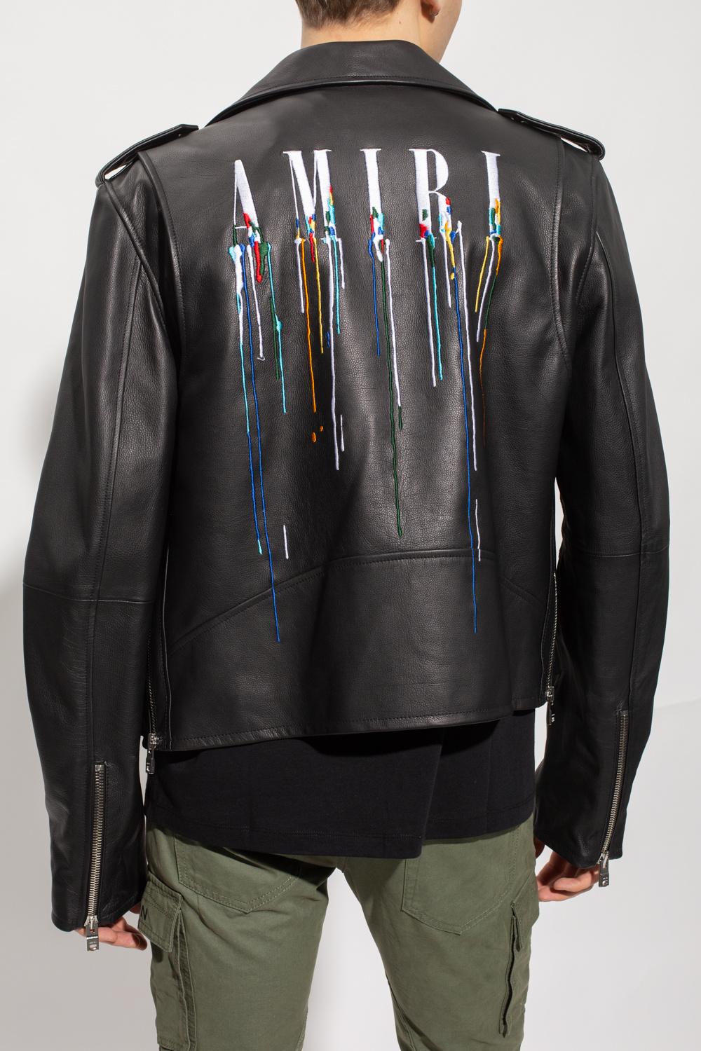 Amiri Leather Jacket With Logo in Black for Men - Lyst