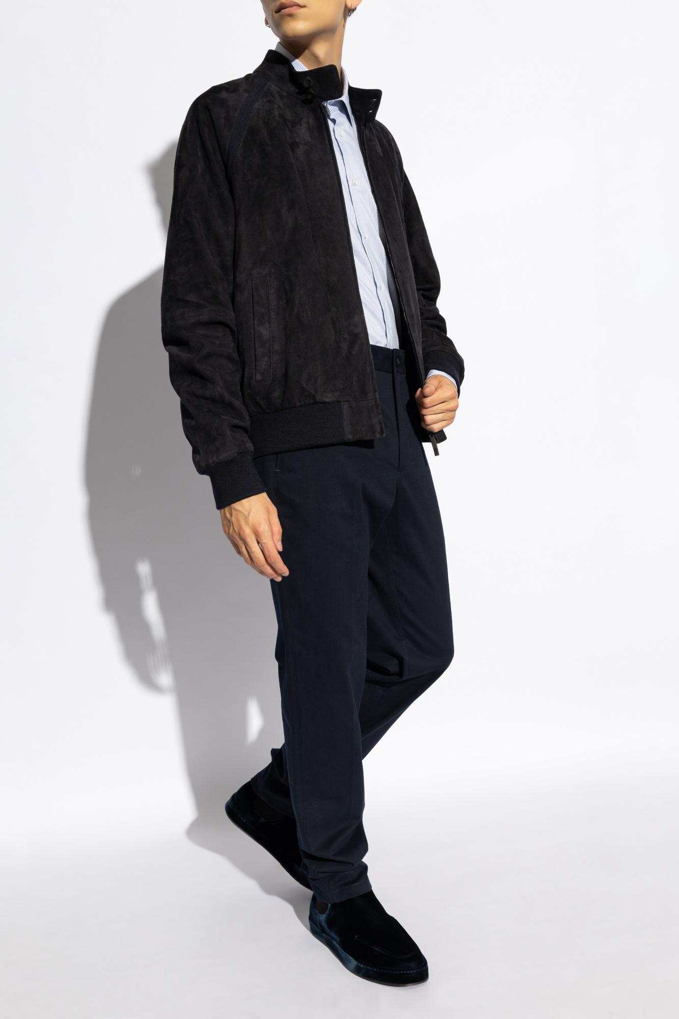 Giorgio Armani Suede Jacket With Stand-Up Collar in Black for Men 