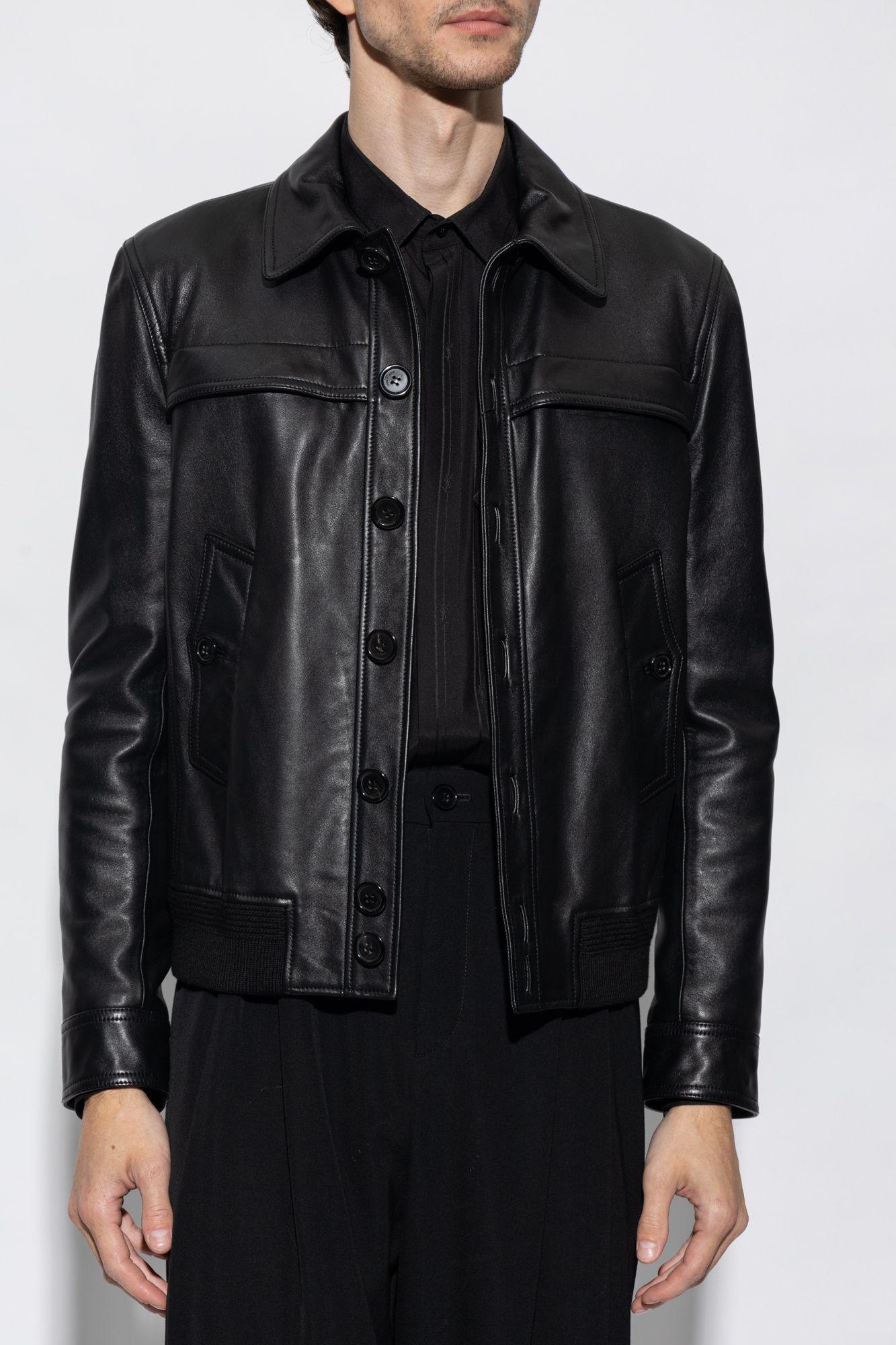 Ysl leather jacket mens store