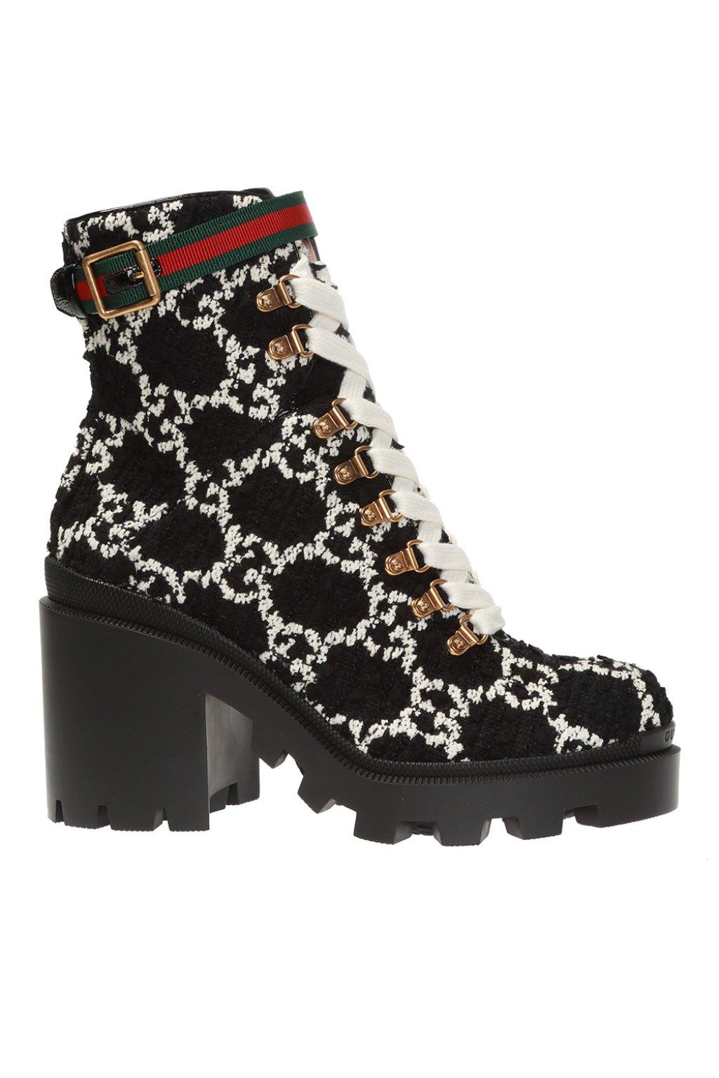 Gucci Leather GG Heeled Tweed Ankle Boots in Black - Save 26% - Lyst