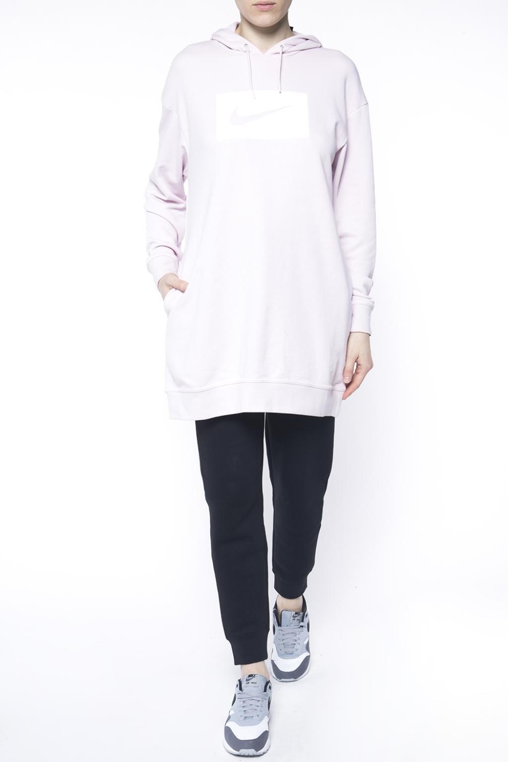 Nike Cotton Hooded Sweatshirt Dress in Pink - Lyst