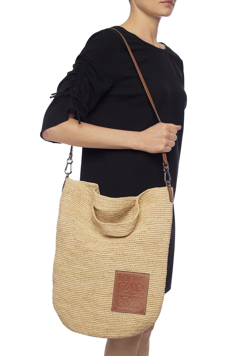 Loewe Slit Leather-trimmed Raffia Tote in Natural | Lyst