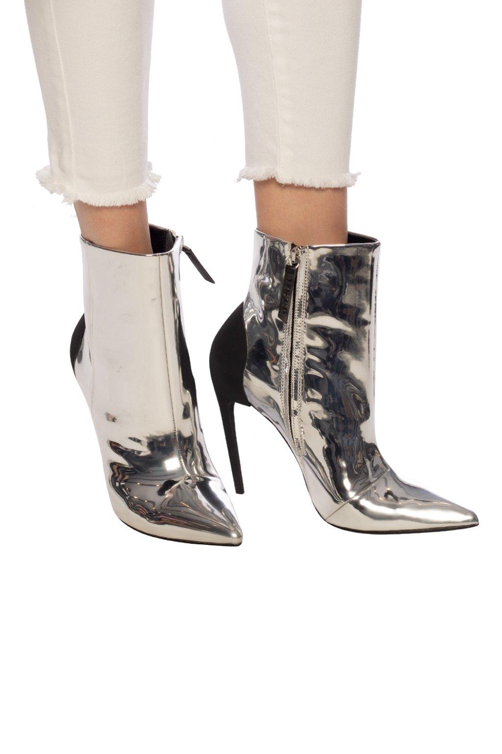DIESEL Leather 'dslanty Habz' Pointed Toe Ankle Boots in Silver