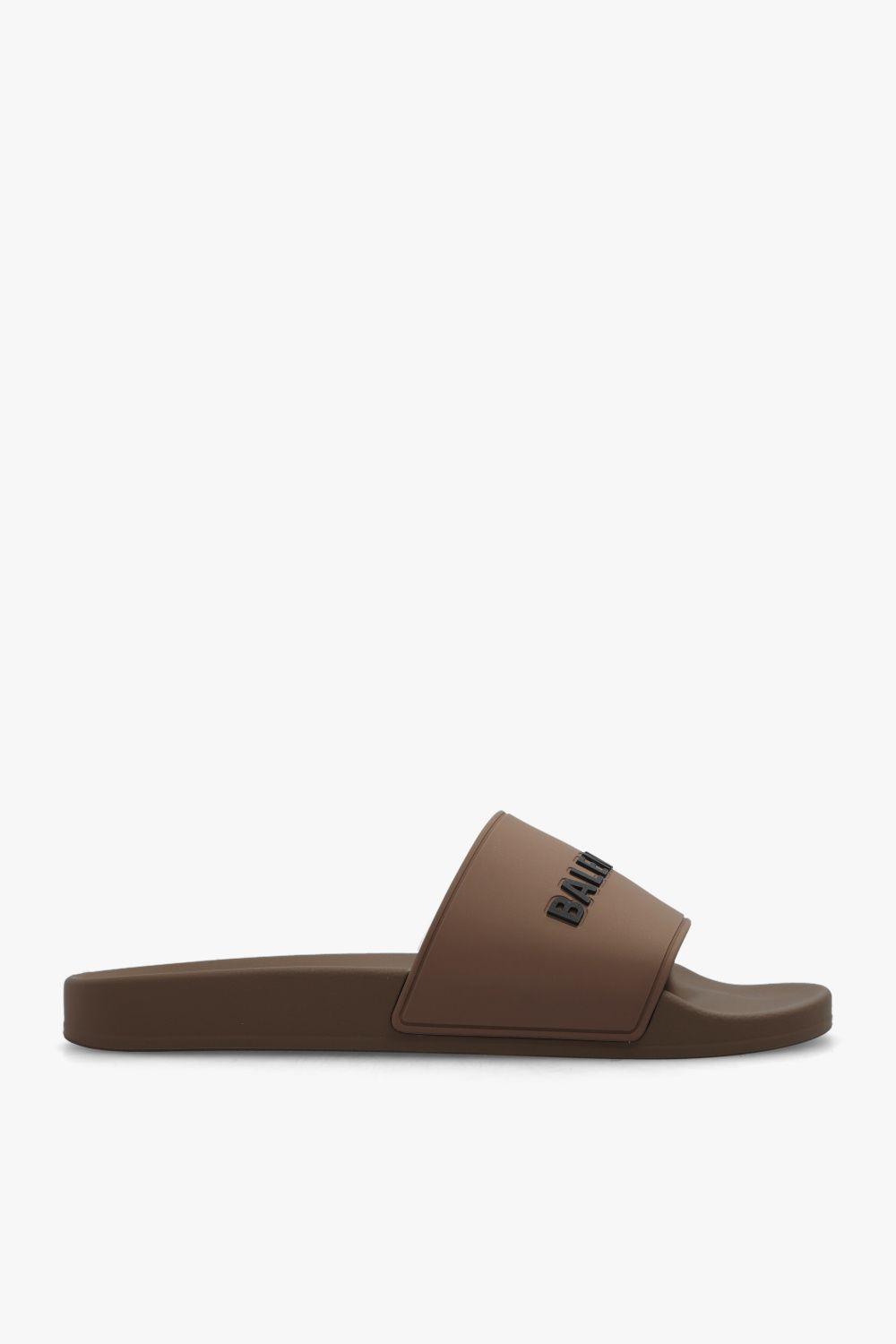 Balenciaga Slides With Logo in Brown for Men Lyst