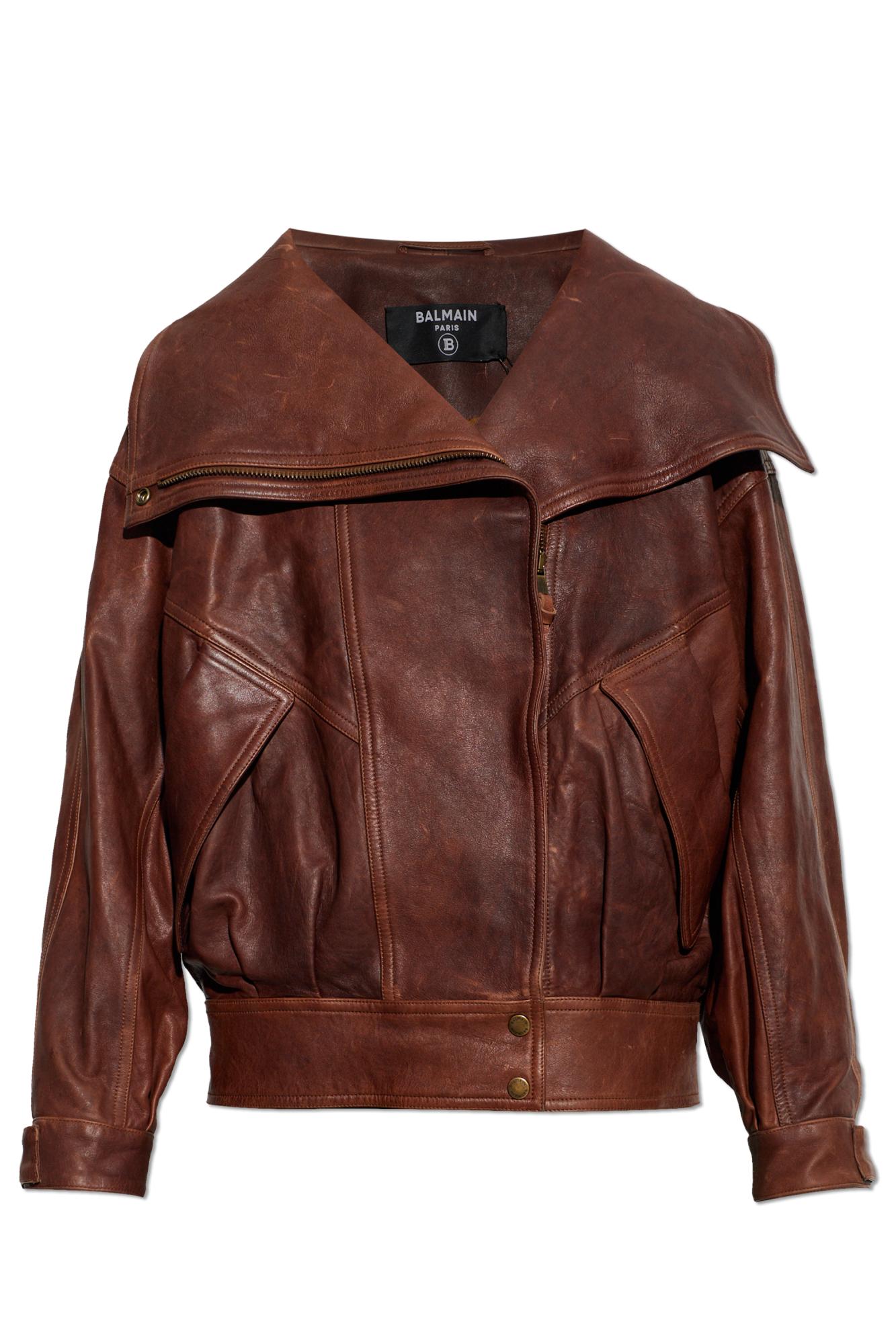 Bomber Jackets Balmain Brown Leather Jacket Vintage Military 