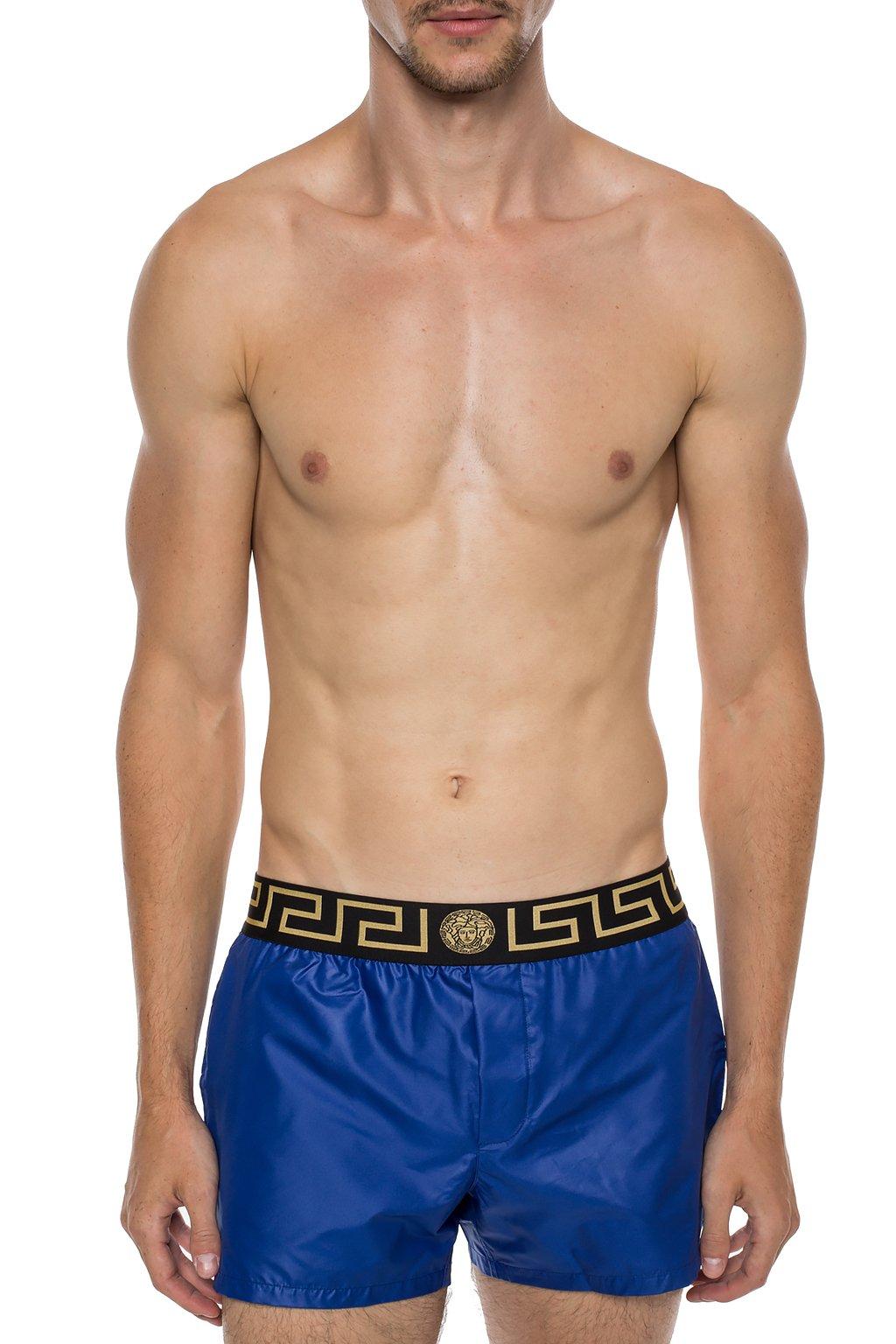 Versace Greek Key Swim Shorts in Blue for Men Lyst