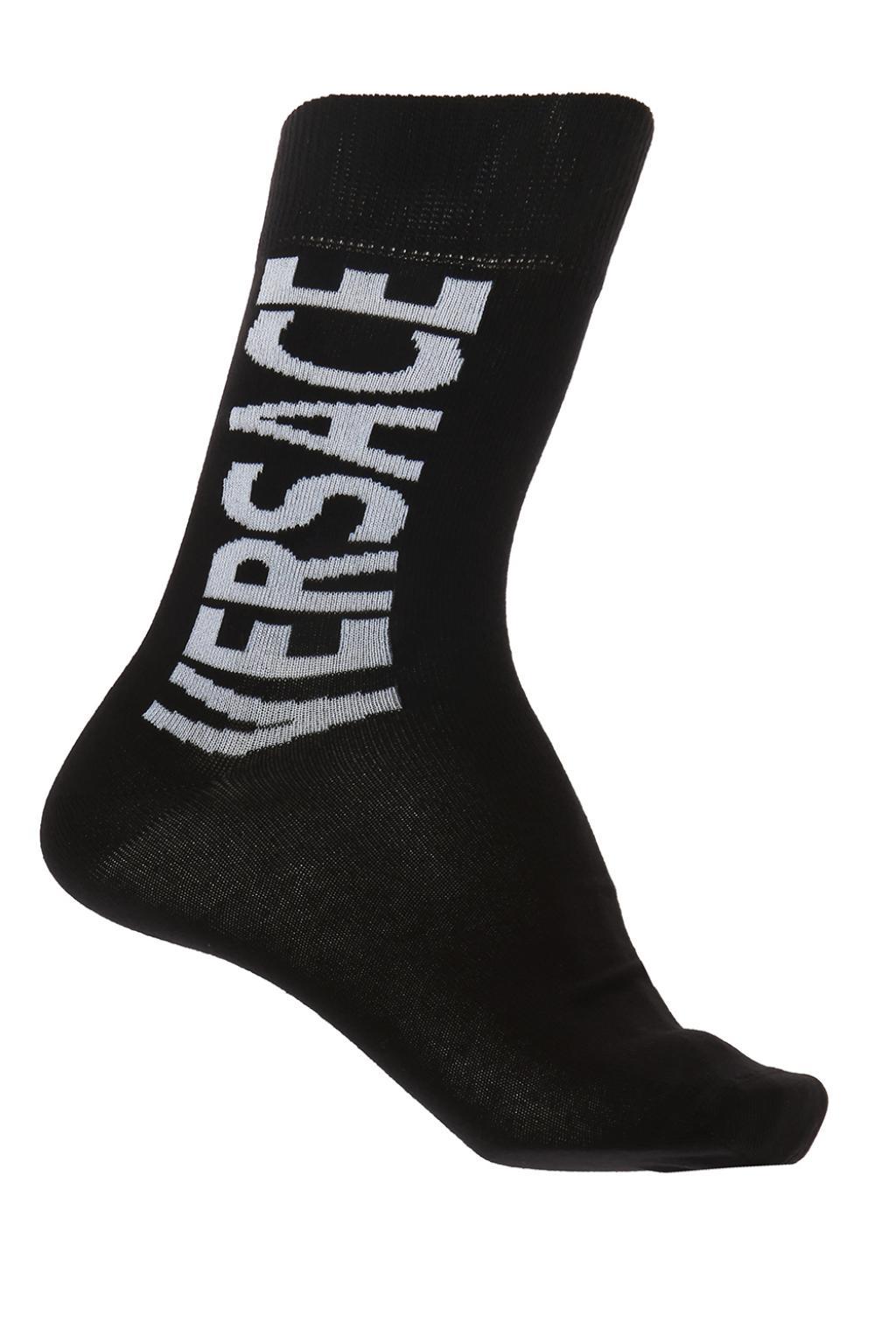 Versace Cotton Logoembroidered Socks in White Black (Black) for Men Lyst