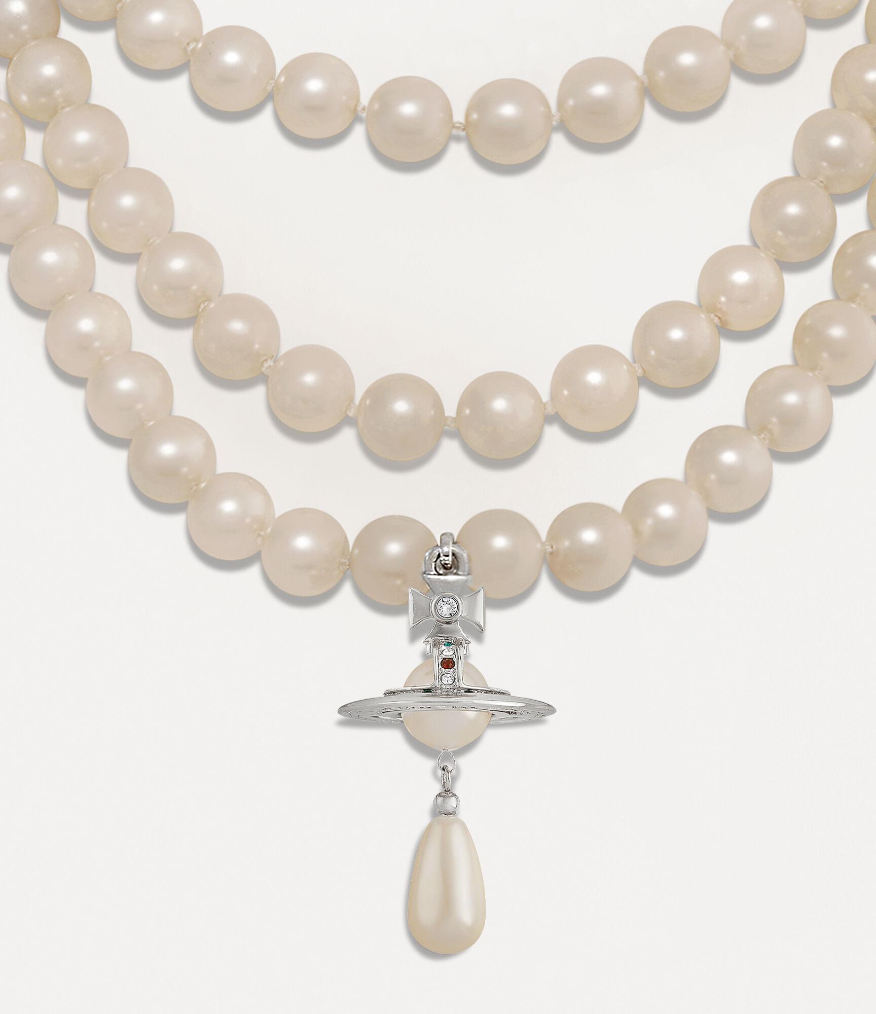 Vivienne Westwood Three Row Pearl Drop Choker Swarovski Crystals