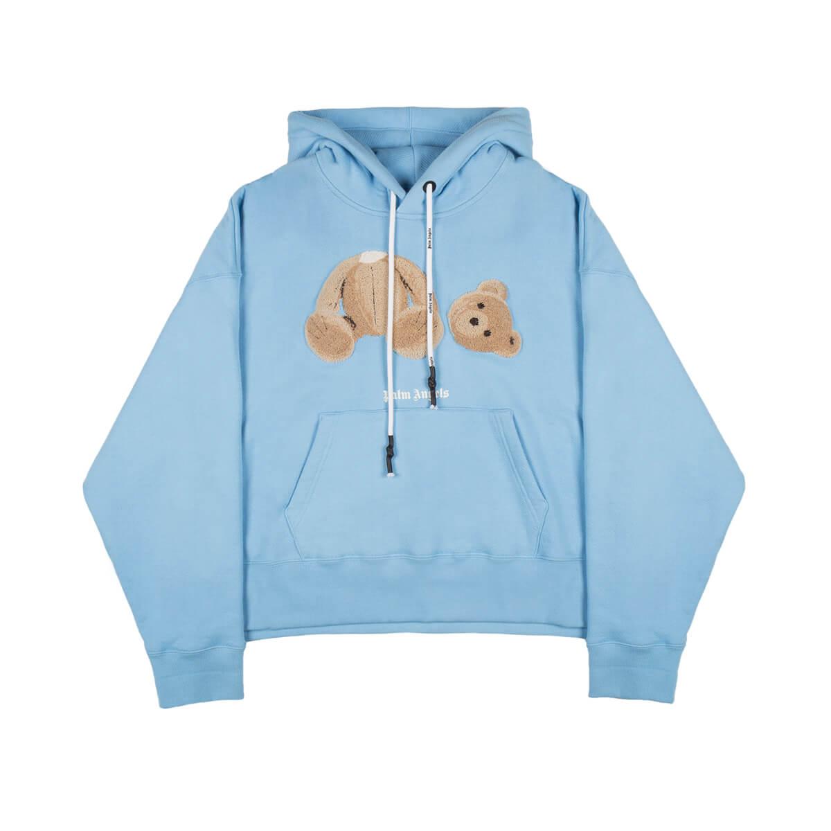 Palm Angels Cotton Ripped-teddy-bear-embroidered Hoodie in Light Blue  (Blue) for Men | Lyst