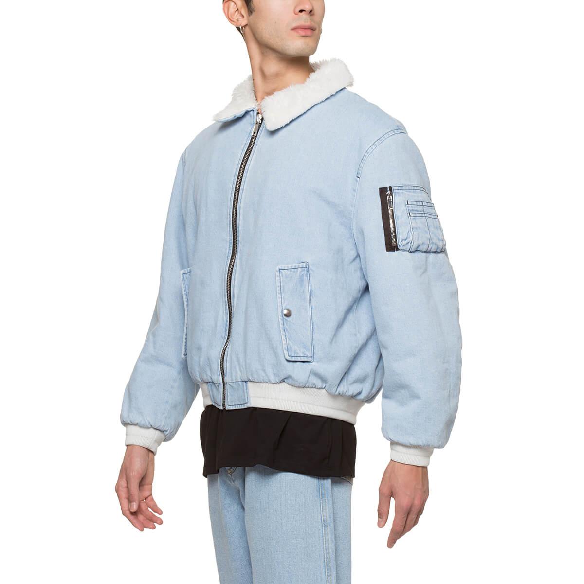 gosha rubchinskiy faux shearling collar denim jacket
