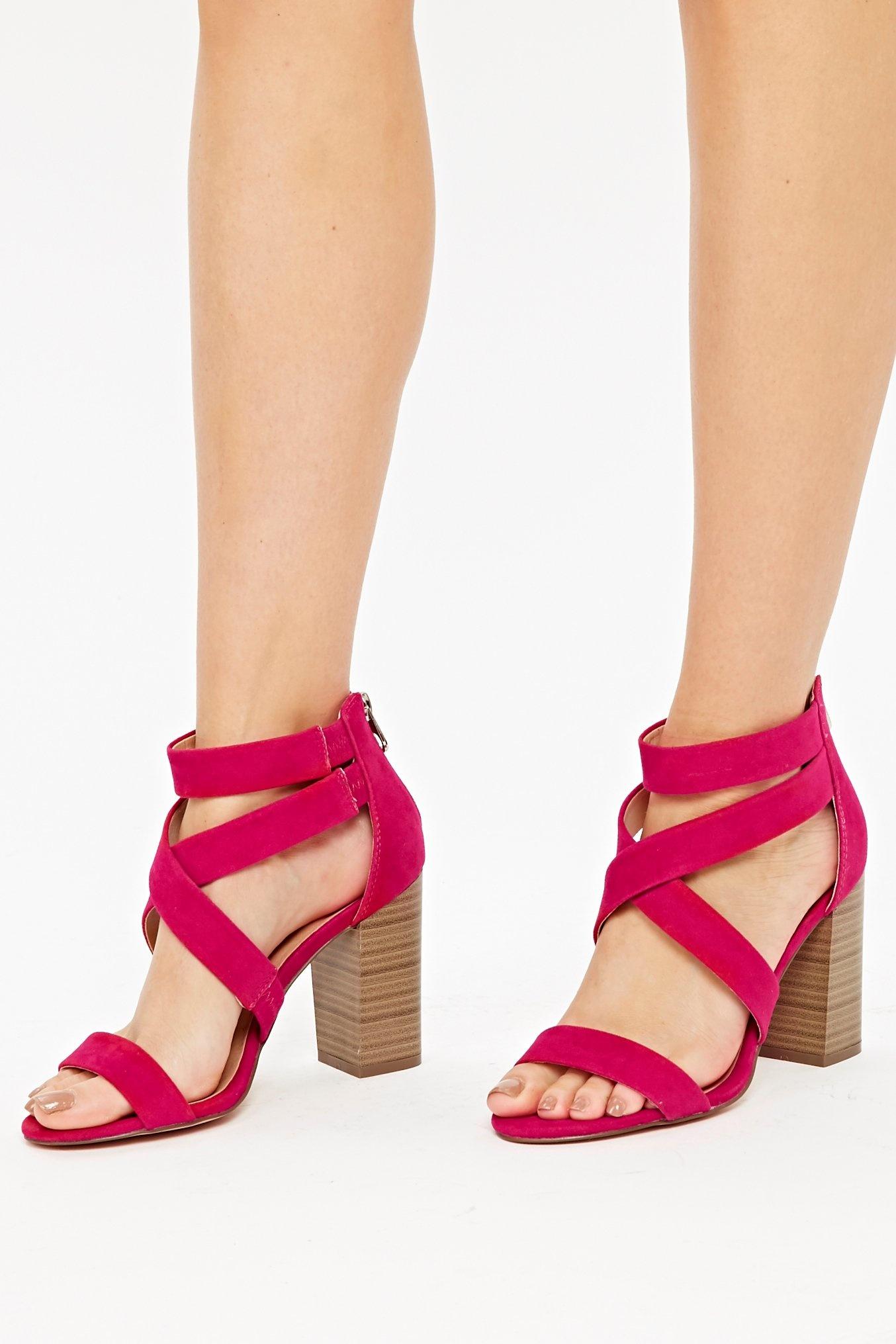 bright pink block heel sandals