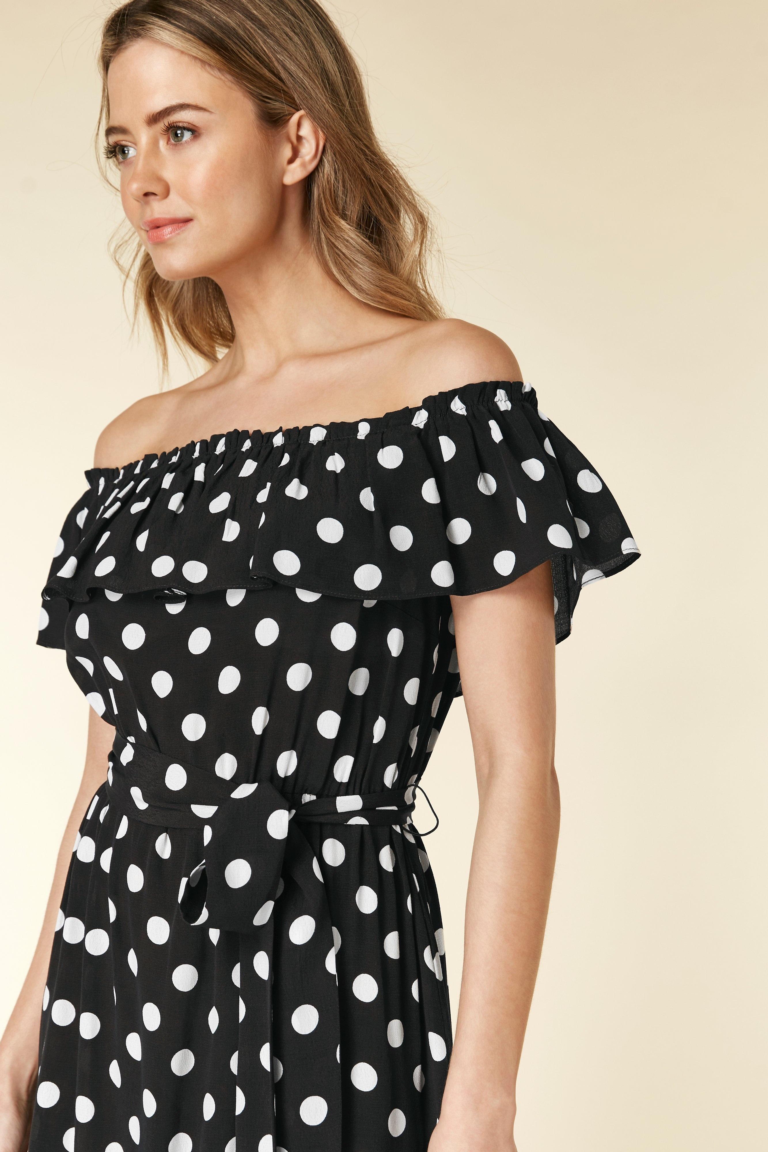 wallis polka dot bardot dress