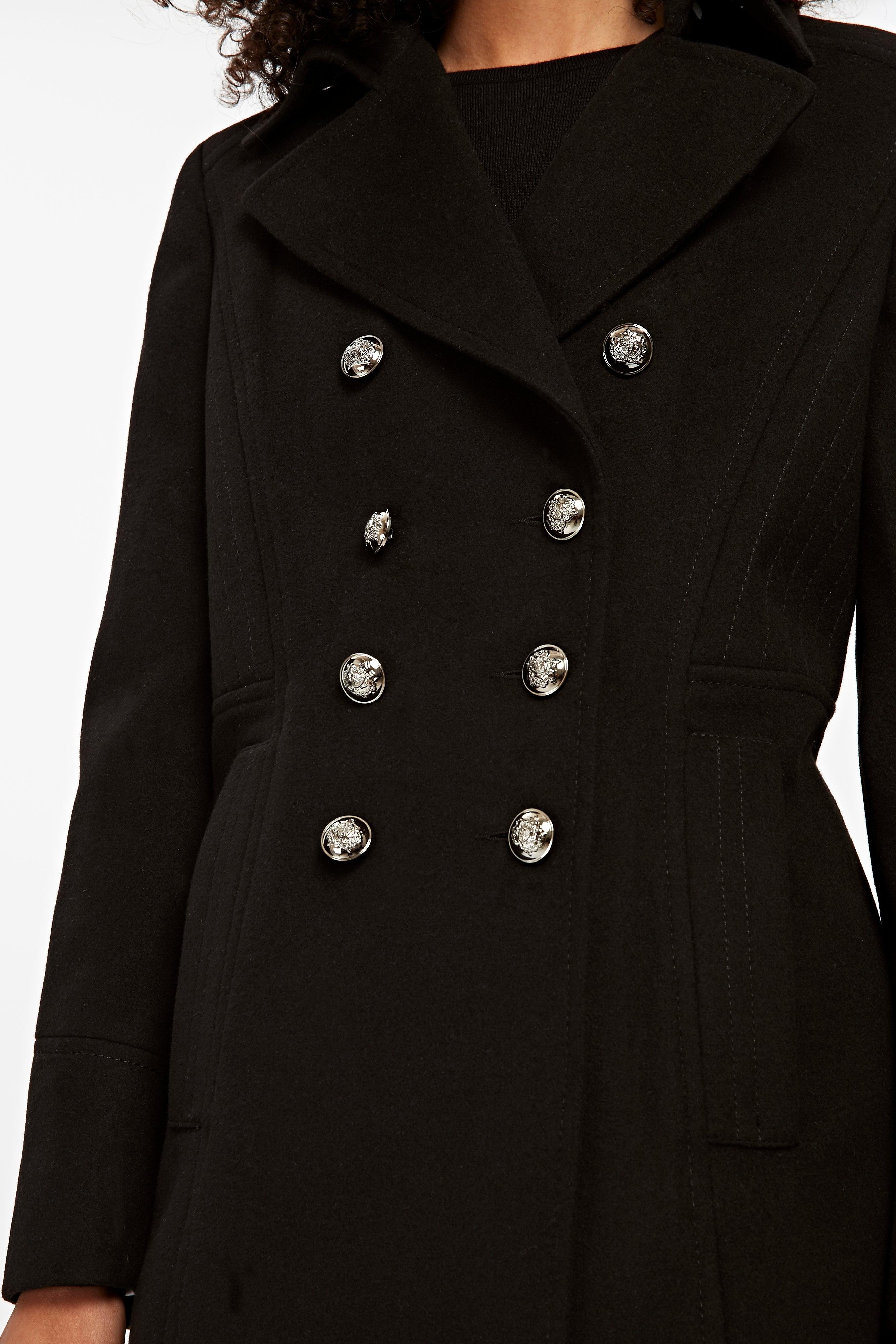 Wallis Black Faux Wool Military Coat 