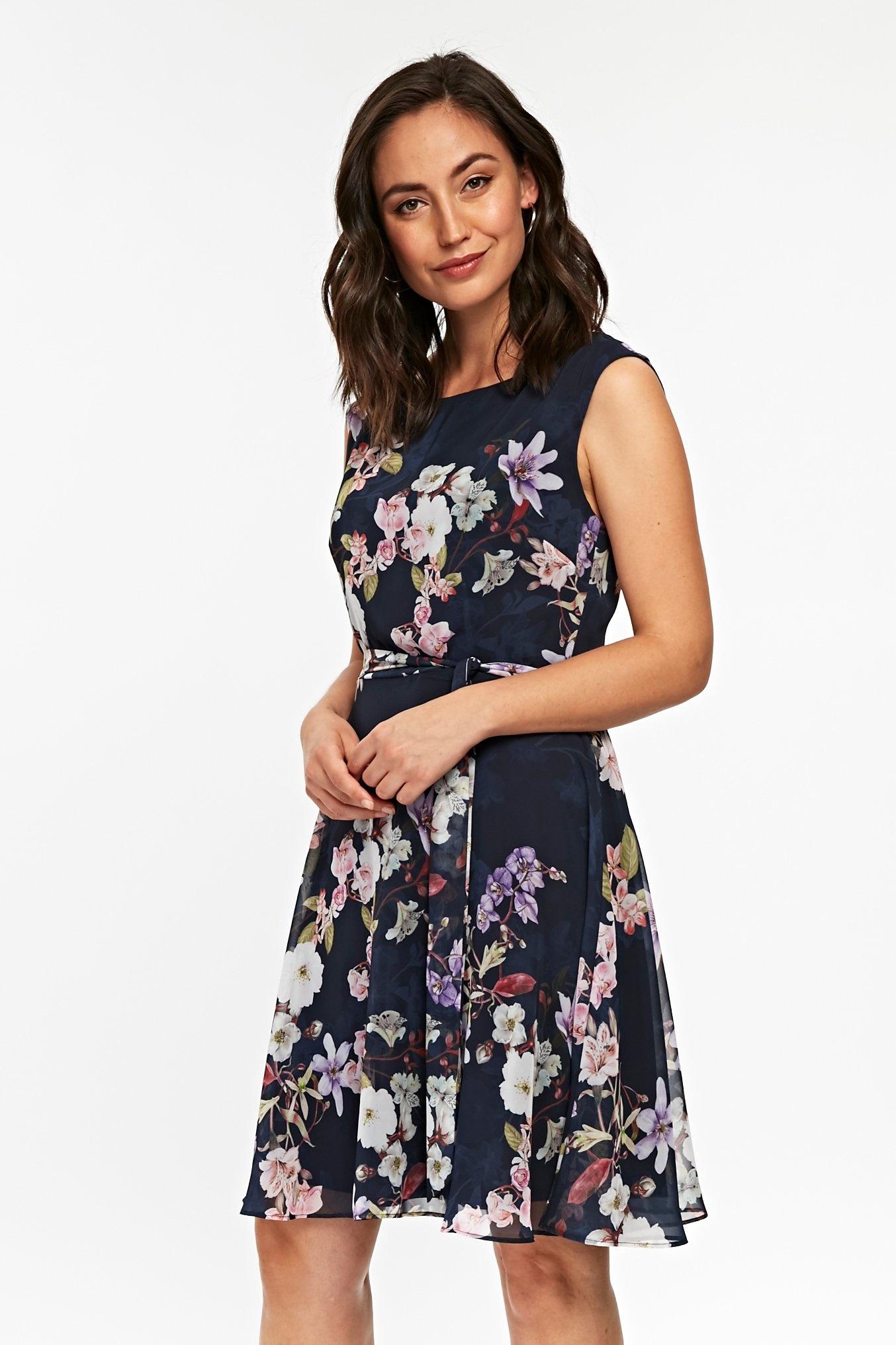 wallis navy floral print fit and flare dress
