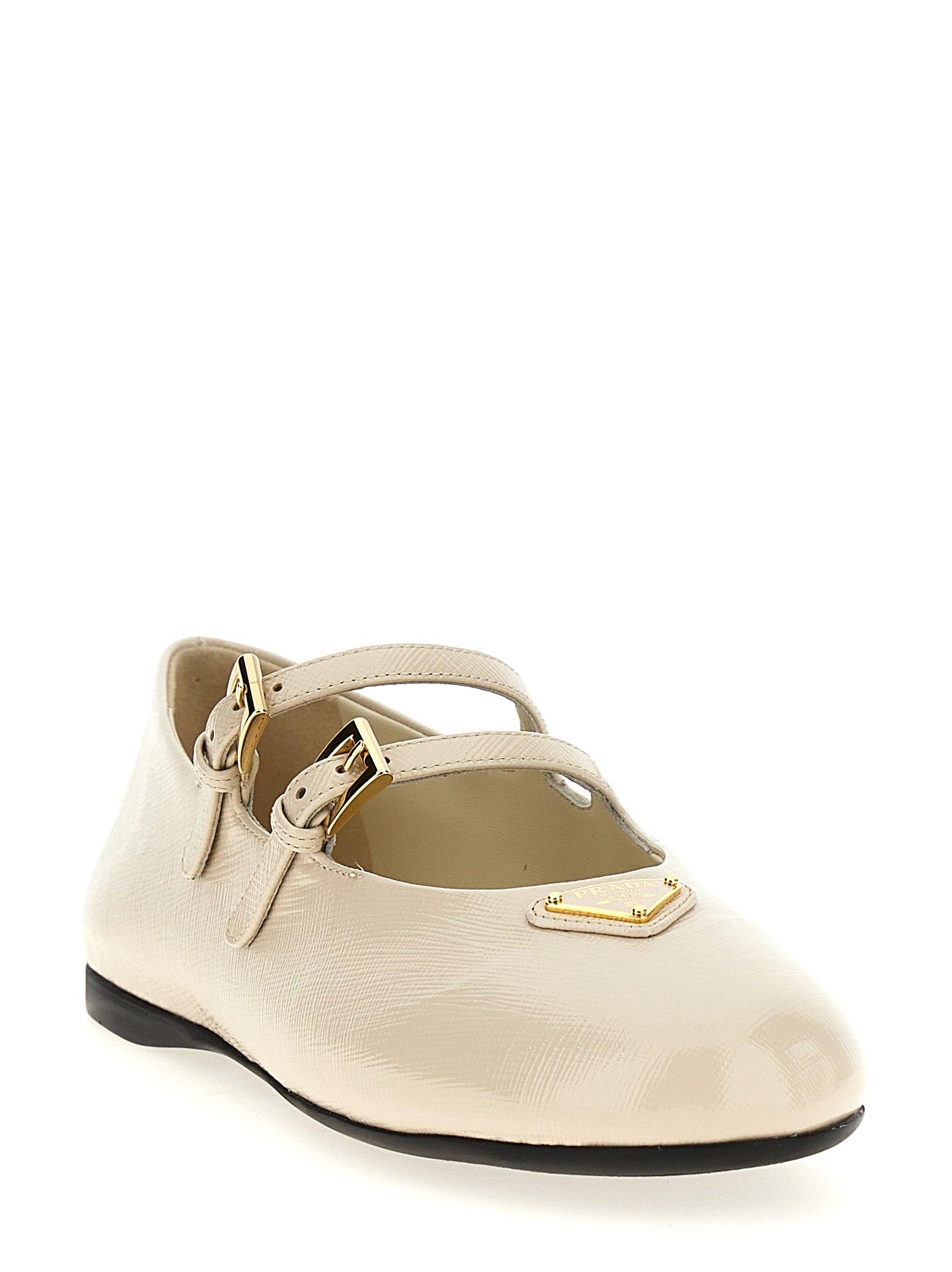 フラットシューズ PRADA Double strap ballet flats Prada Double Strap Ballet Flats in White | Lyst