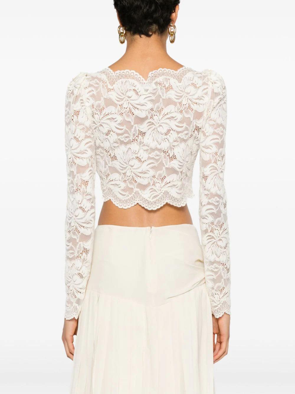 White Lace Crop Top Zip Back main image 1