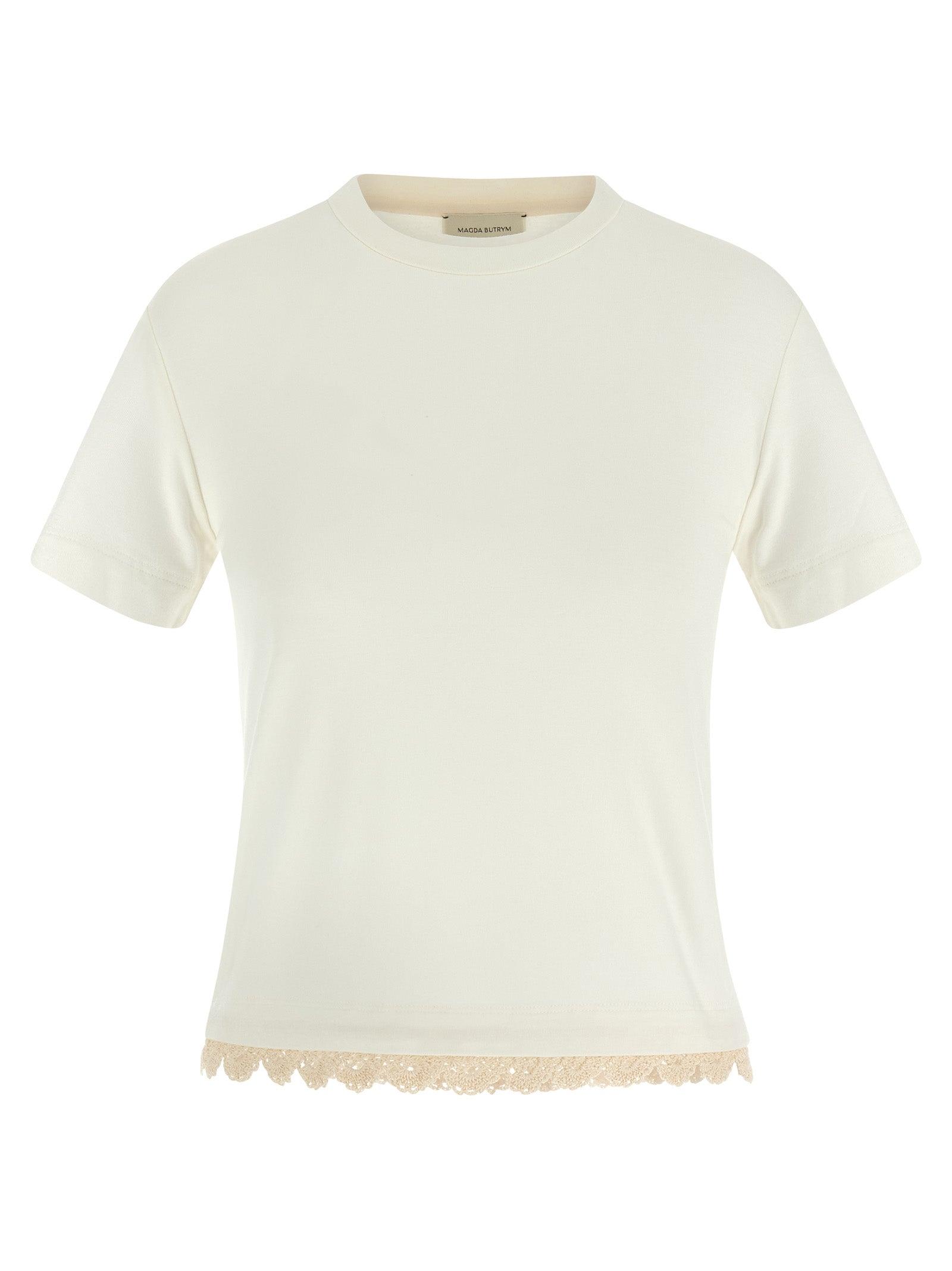 Tシャツ・カットソー MAGDA BUTRYM FW25 CROP T-SHIRT (108321 WHITE) White crochet-detailed T-shirt - women - MAGDA BUTRYM