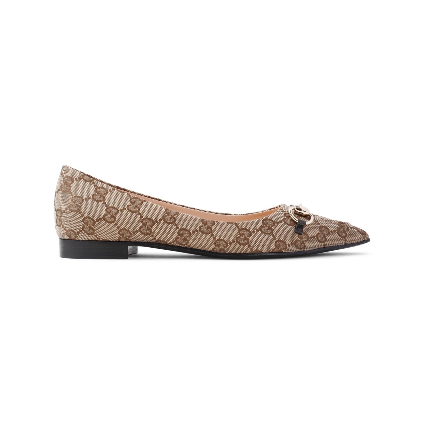 バレエシューズ GUCCI ORIGINAL GG FABRIC BALLERINAS Children's Double G ballet flat in beige and ebony GG canvas