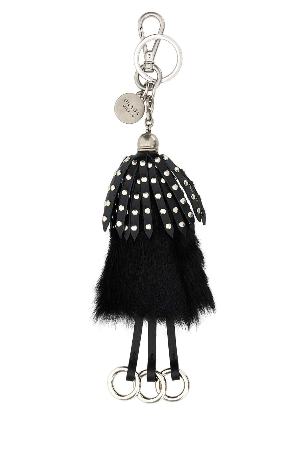 キーホルダー・キーリング PRADA BLACK CALF HAIR AND LEATHER KEYRING Prada Calf Hair And Leather Keyring in Black | Lyst
